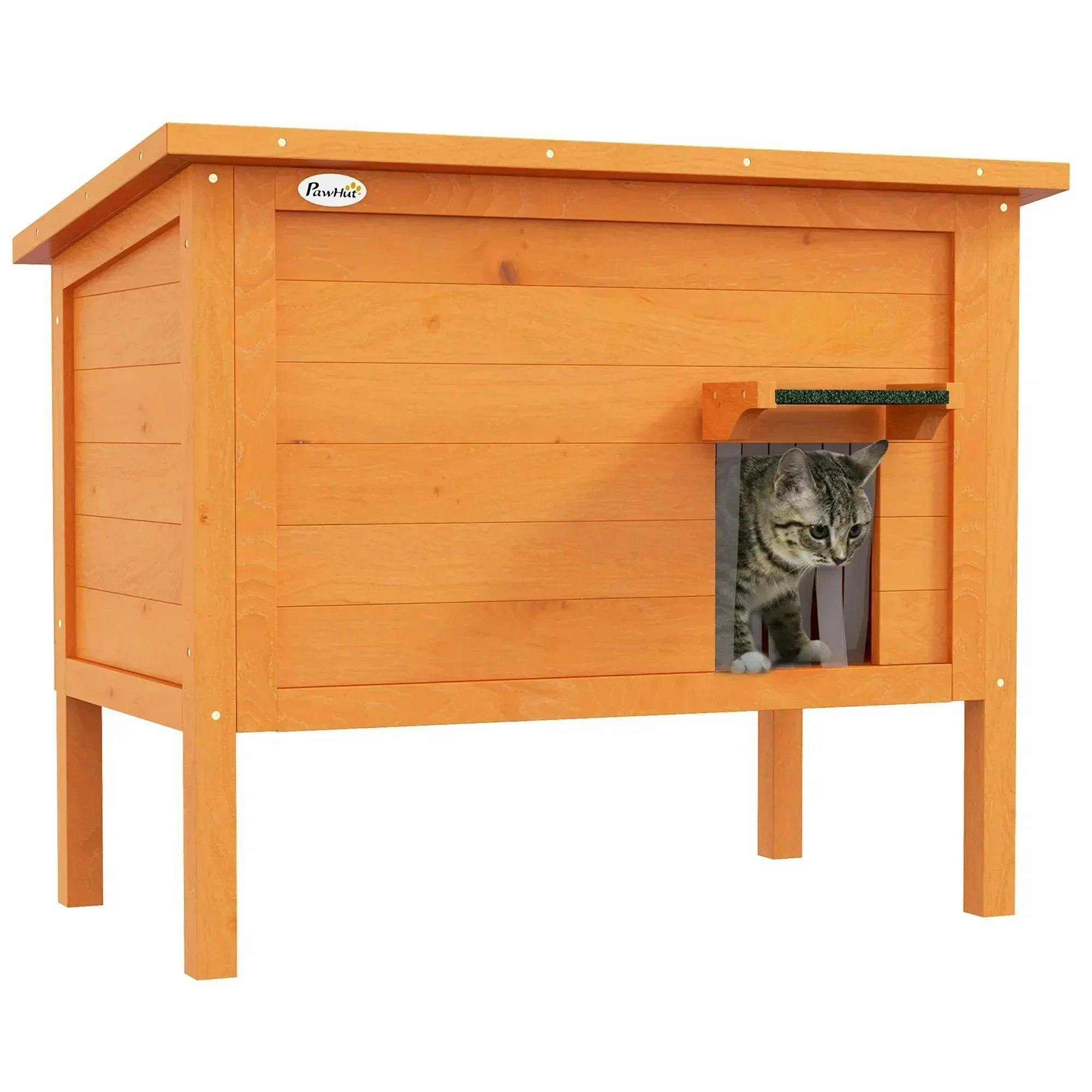 Pawhut Orange Outdoor Feral Cat House Insulated W/ Openable Roof - Image 5