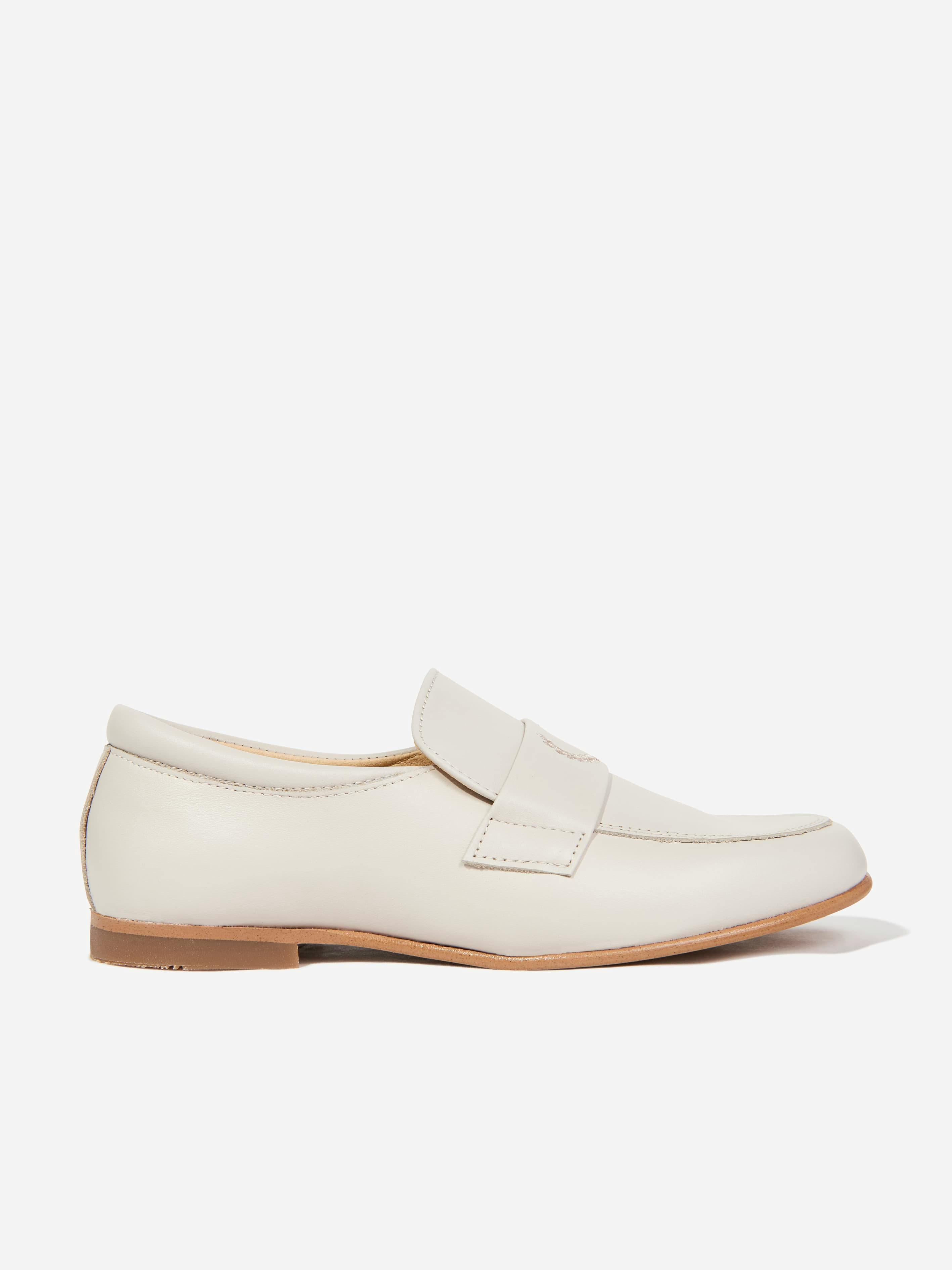 Andanines Boys Beige Leather Loafers In - Eu 25 Uk 8