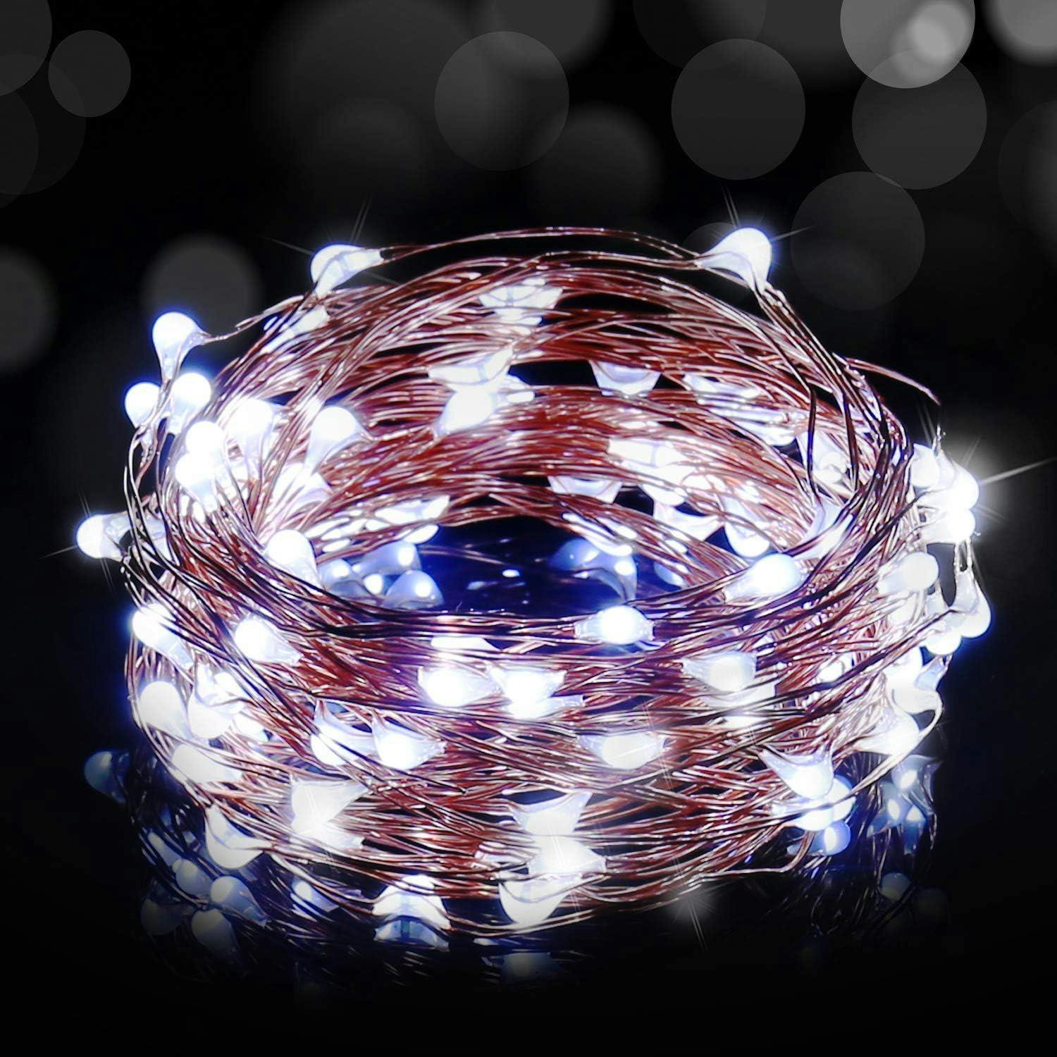 B&Q -  100 Led/10M Fairy String Lights Copper Wire Battery Operated Cool White Leds Twinkle Waterproof Lights For Decoration,2Pk - Image 3