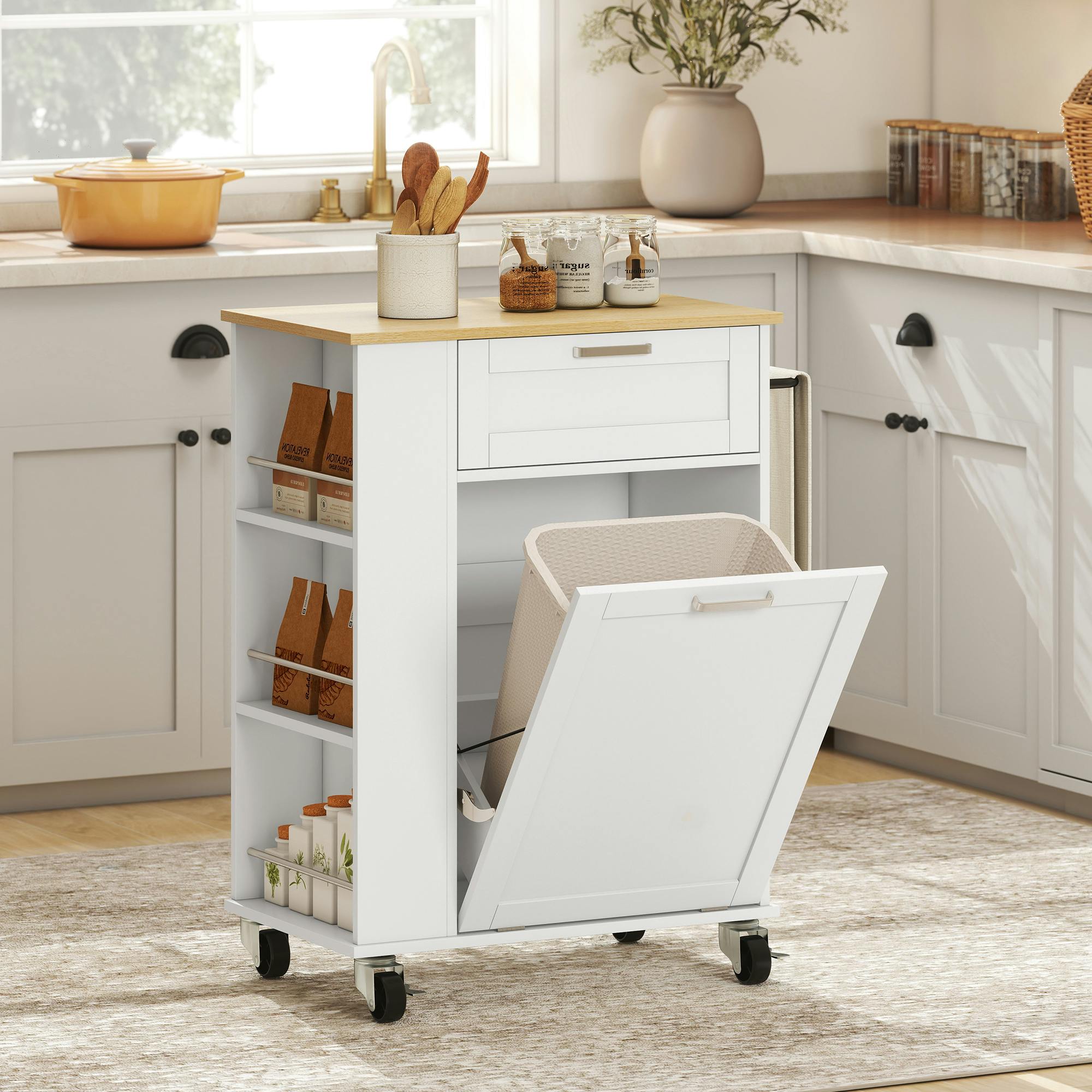 Rackhams White Kitchen Storage Trolley On Wheels With 2 Drawers,