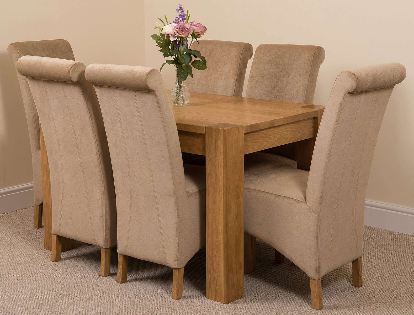 That's Furniture Beige Kuba Oak Dining Table With Montana Fabric Chairs - 6 Chairs Small