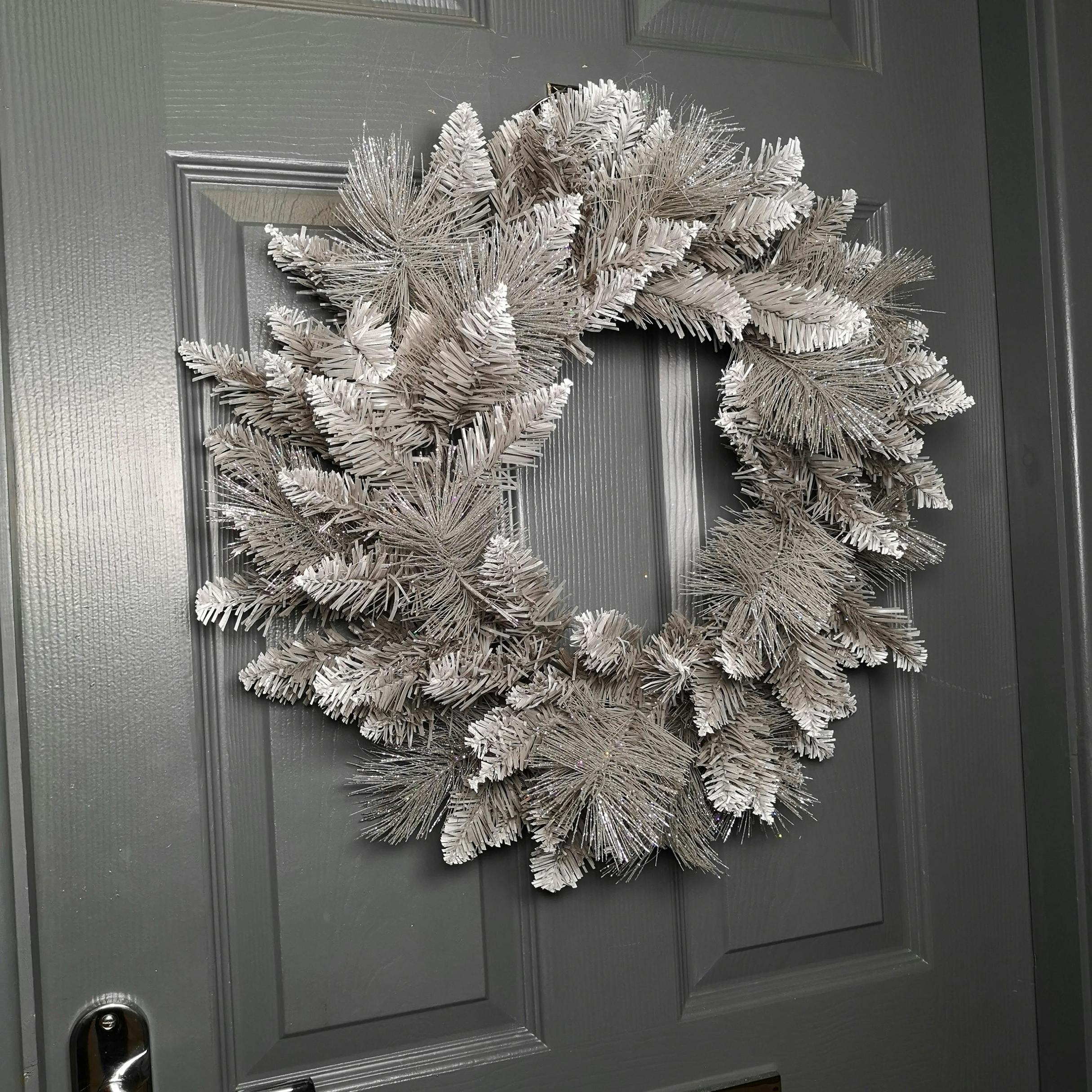 Rackhams Silver 50Cm Premier Snow Tipped Christmas Glitter Door Wreath Decoration