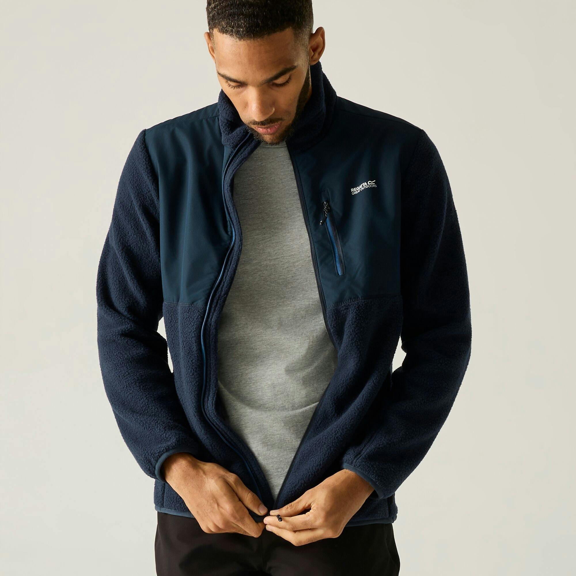 Regatta Men's Morran Water Resistant Full Zip Fleece Jacket - Navy - S - Navy - 70% Polyester/30% Recycled Polyester