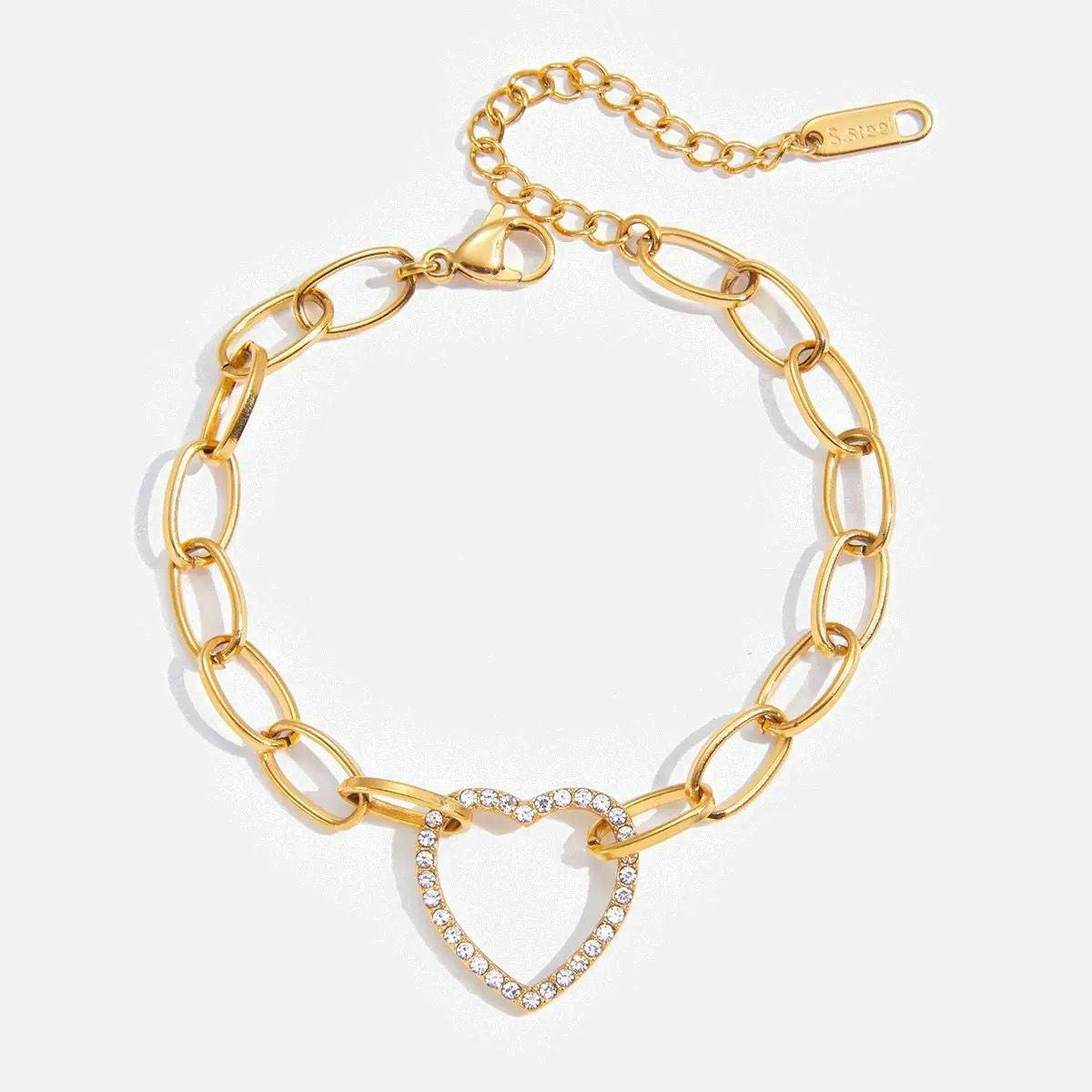 Luxe Tones Gold Amoréa Luxe 18K Plated Crystal Heart Chain Bracelet