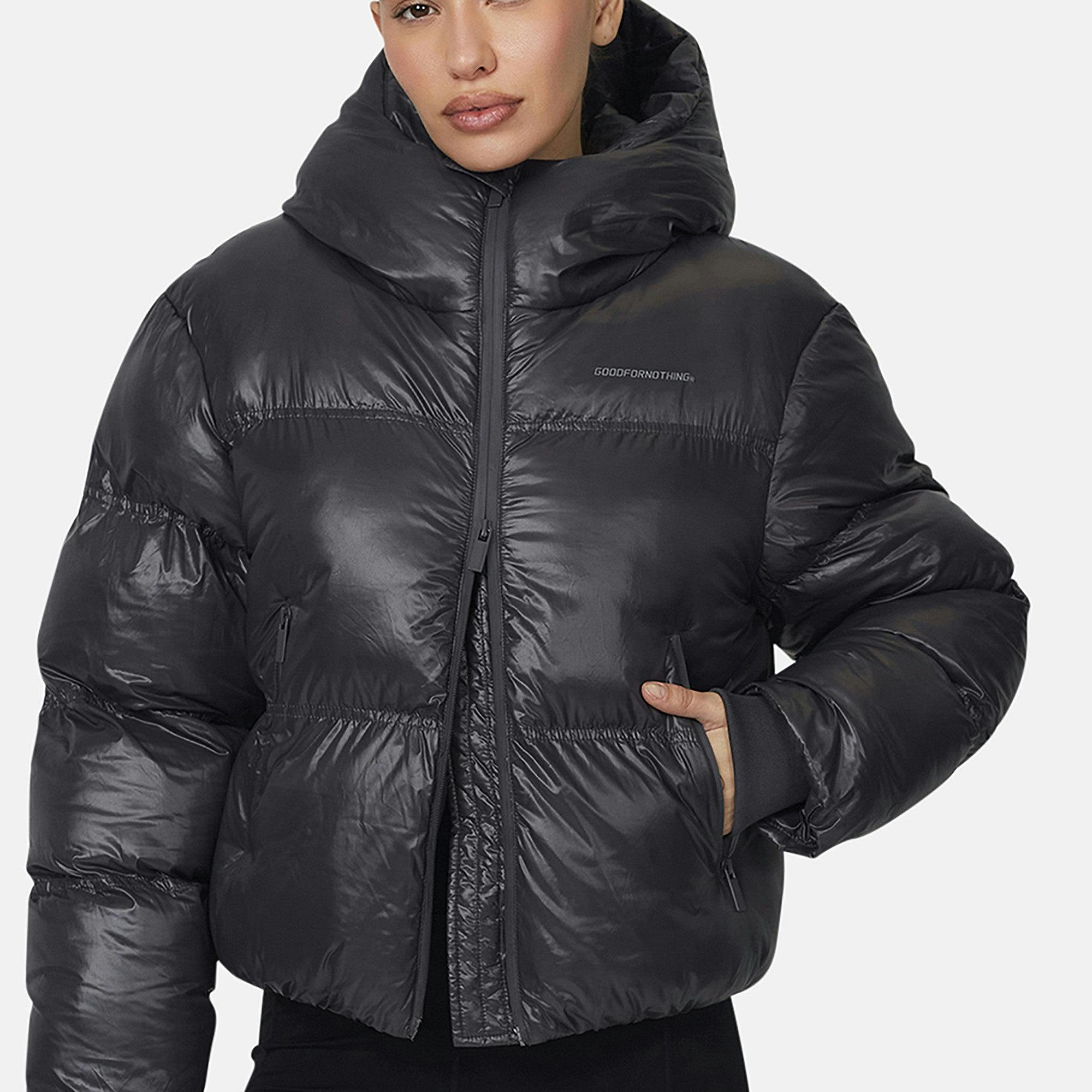 Good For Nothing Grey Hooded Puffer Jacket - L