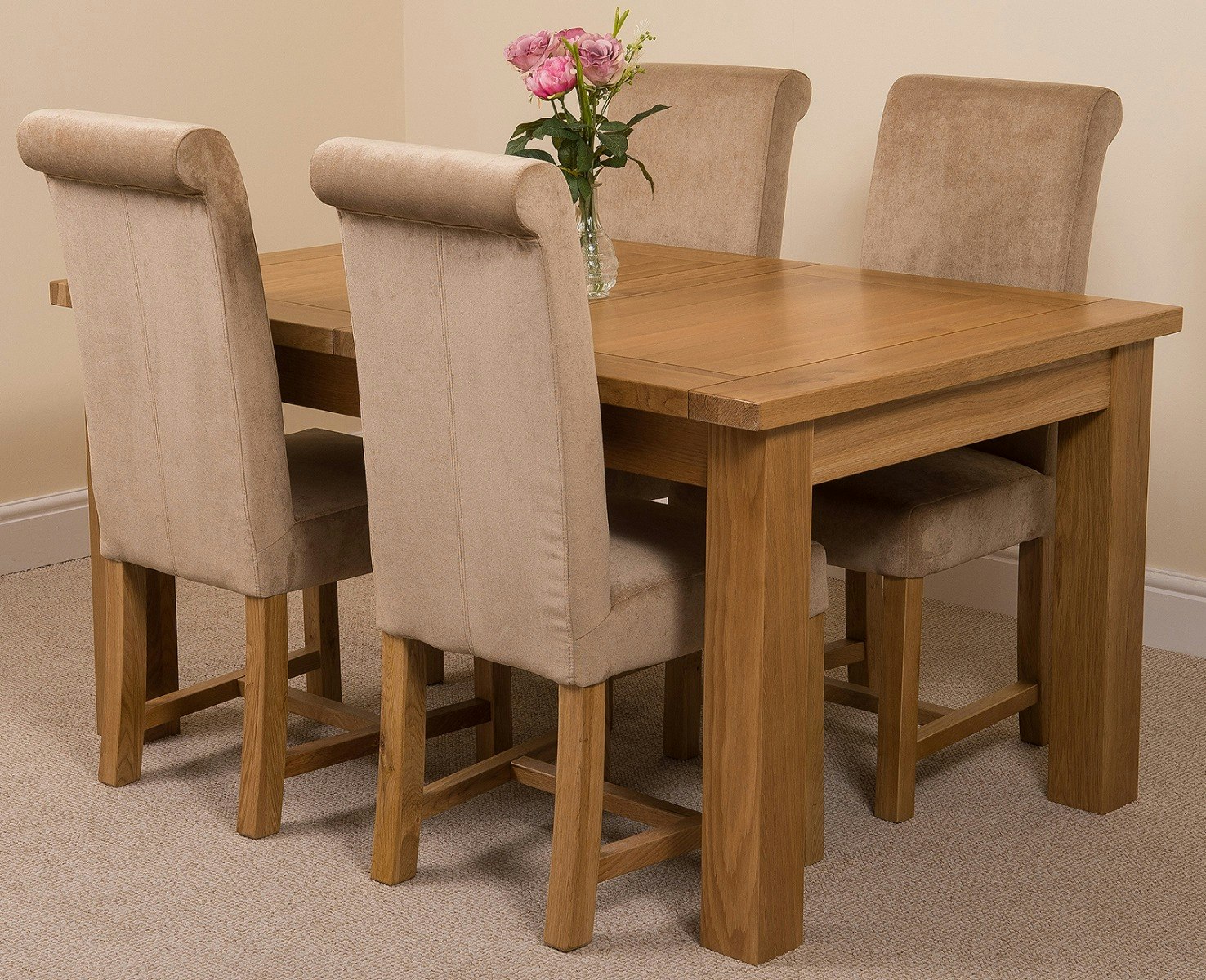 That's Furniture Beige Seattle Oak Extending Dining Table With Washington Fabric Chairs - 4 Chairs