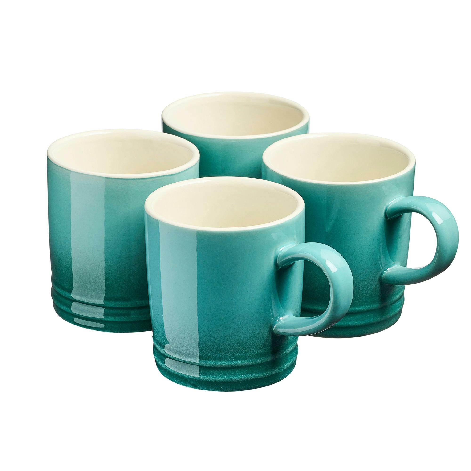 Rackhams White/Cream 4 Piece Midi Coffee Mug Set | 240Ml | Teal