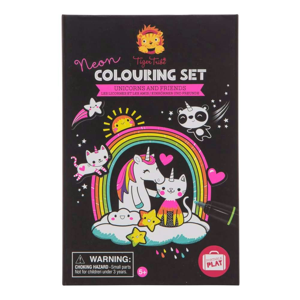 Tiger Tribe Black Neon Colouring Set - Unicorns And Friends