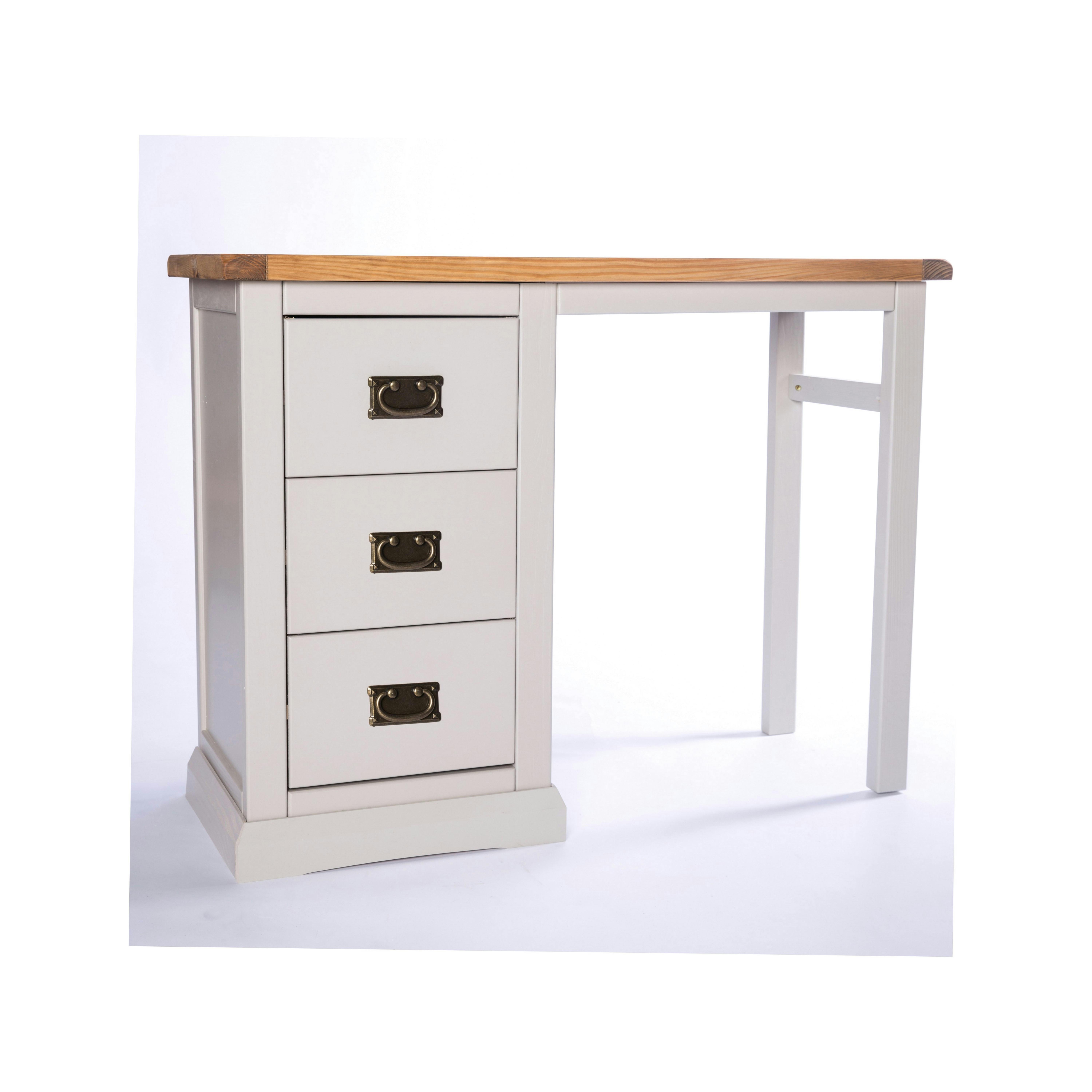 Cabinet Bits Light/Grey Loreo 3 Drawer Desk - Dressing Table Brass Drop Handle