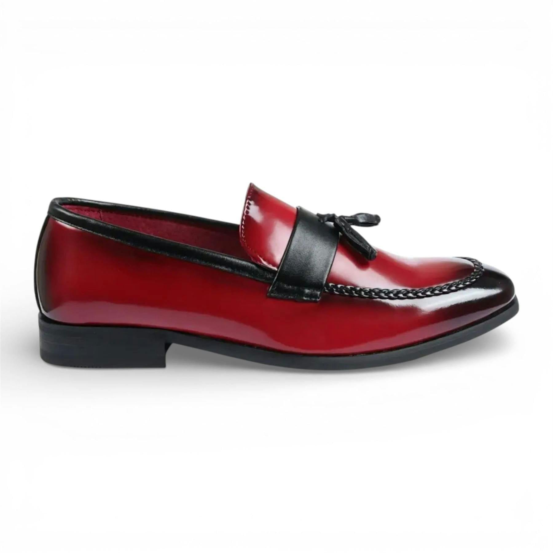 Dolcetto Men's Red Tassel High-Gloss Patent Faux Leather Formal Loafers Shoes - Uk 12 | Eu 46 | Us 13
