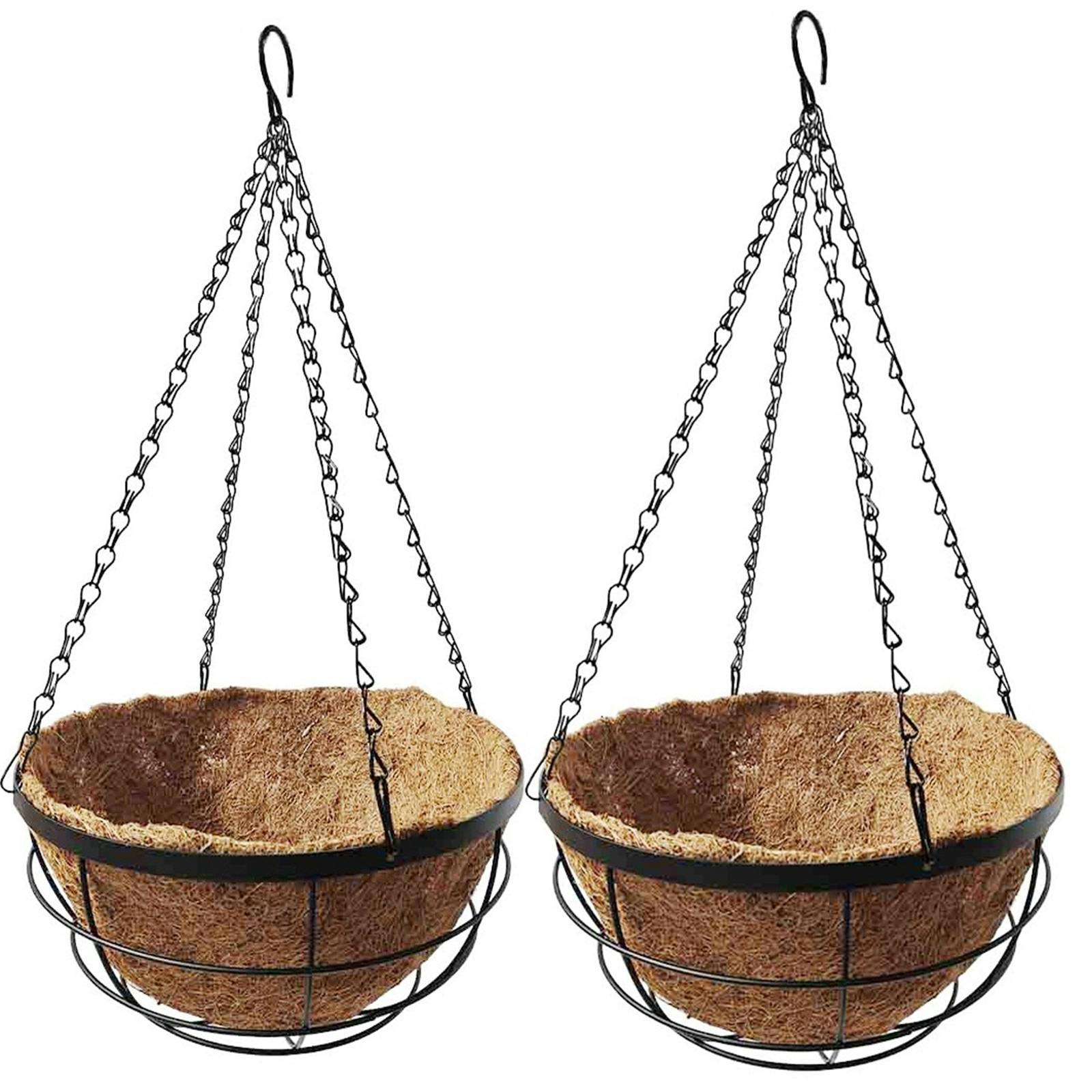 Rackhams Two Pack 12 Inch Metal Hanging Baskets With Coco Liners