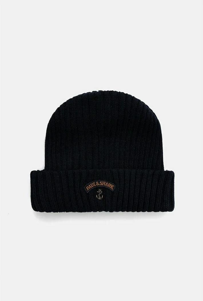 Paul & Shark Men's Black Ribbed Wool Beanie With Anchor Badge - Size One Size - Image 2