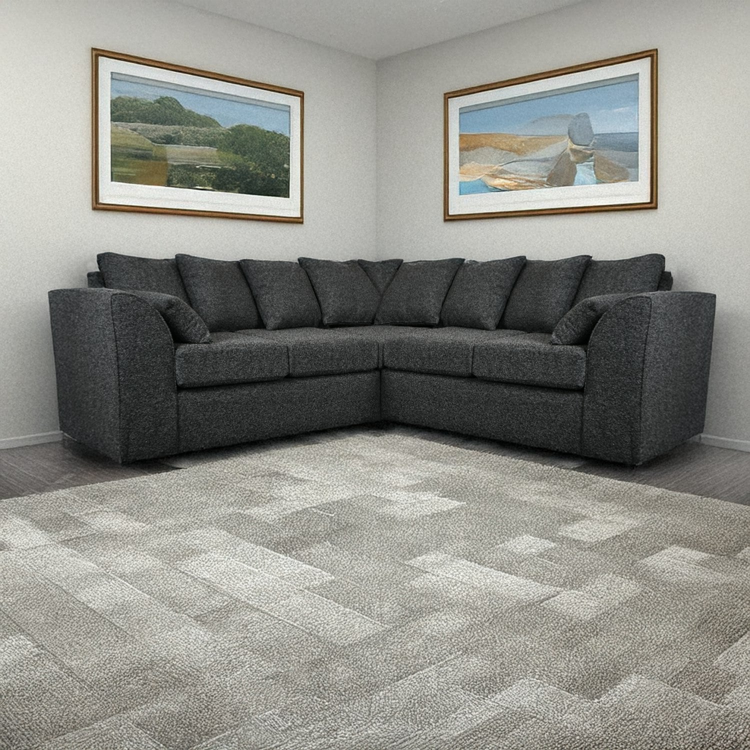 Furnishings For Less Black Paris Boucle Charcoal Fabric 5 Seater Corner Sofa