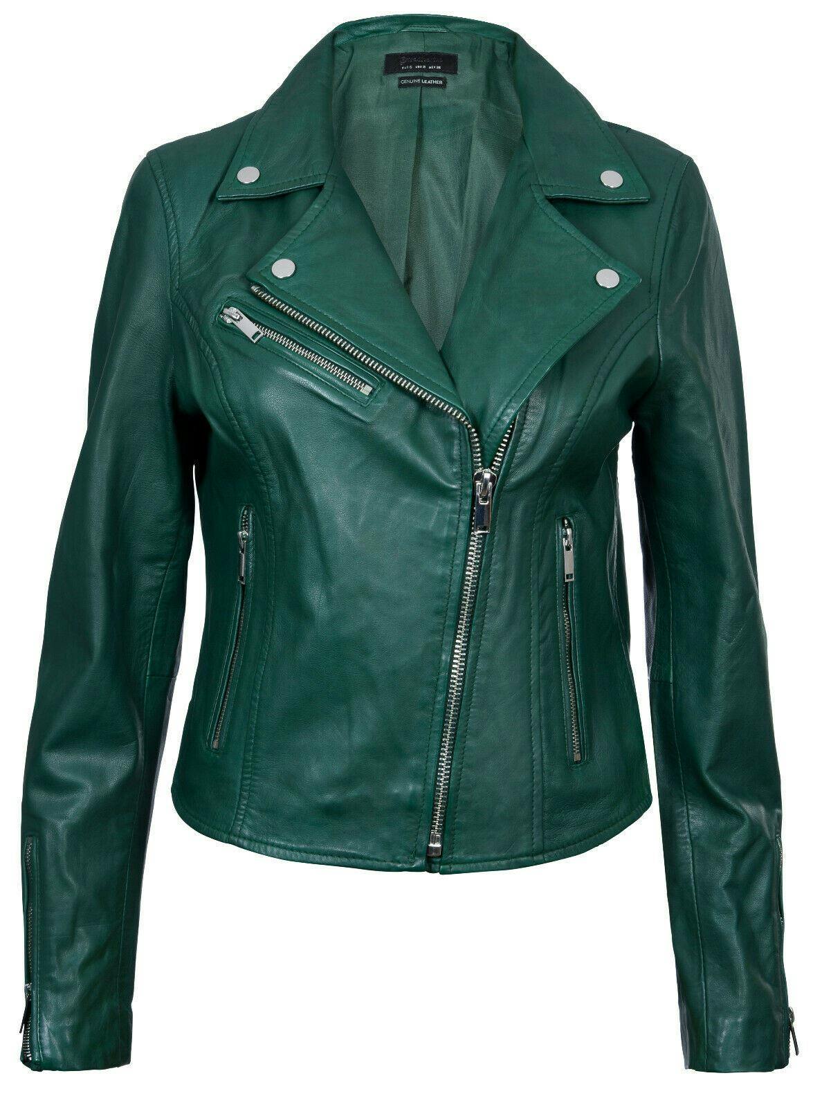 Infinity Leather Women's Green Classic Leather Brando Biker Jacket-Loughton - Uk 2XL/18 | Eu 44 | Us 14