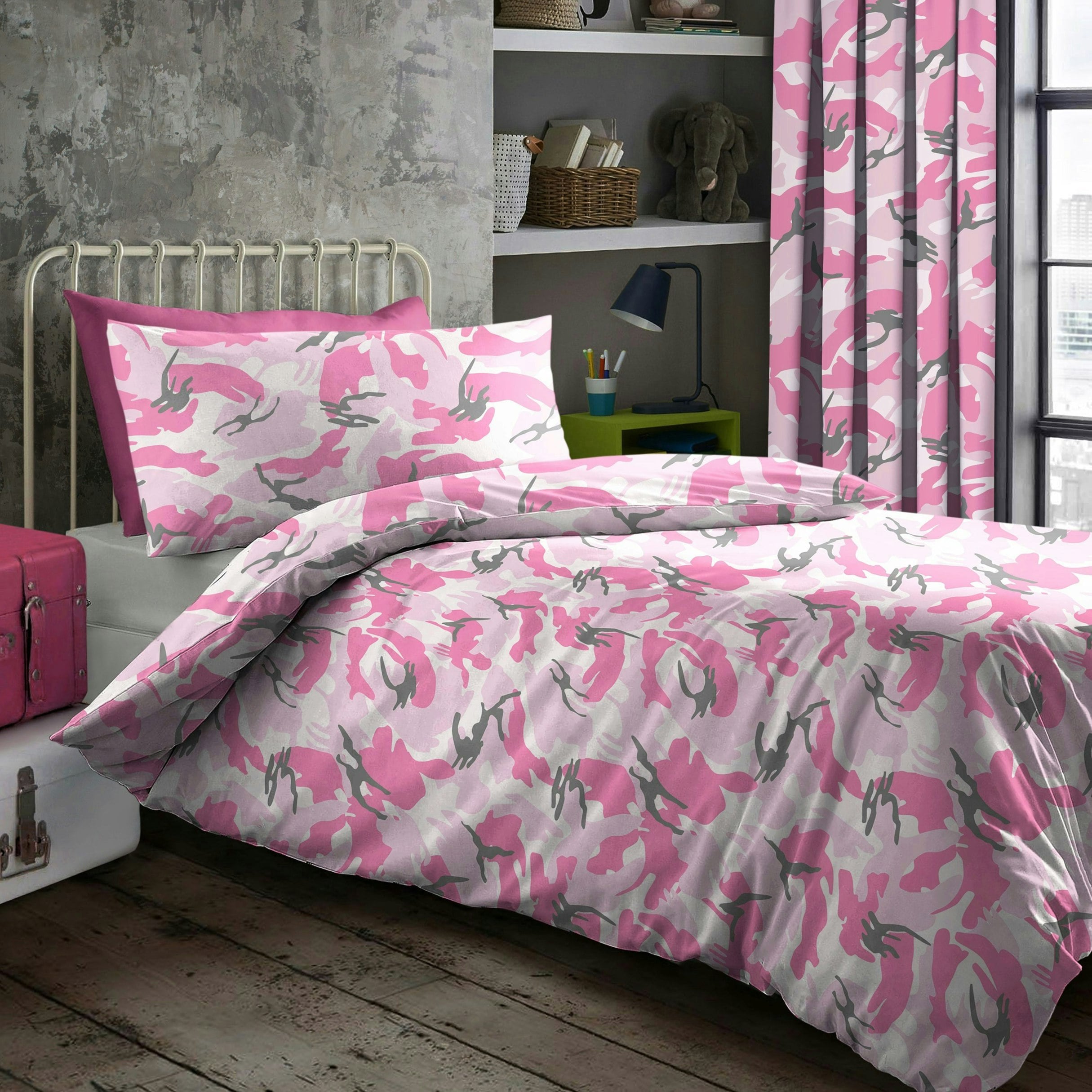 Velosso Pink Camouflage Printed Cotton Blend Duvet Cover And Pillowcase Set - Single