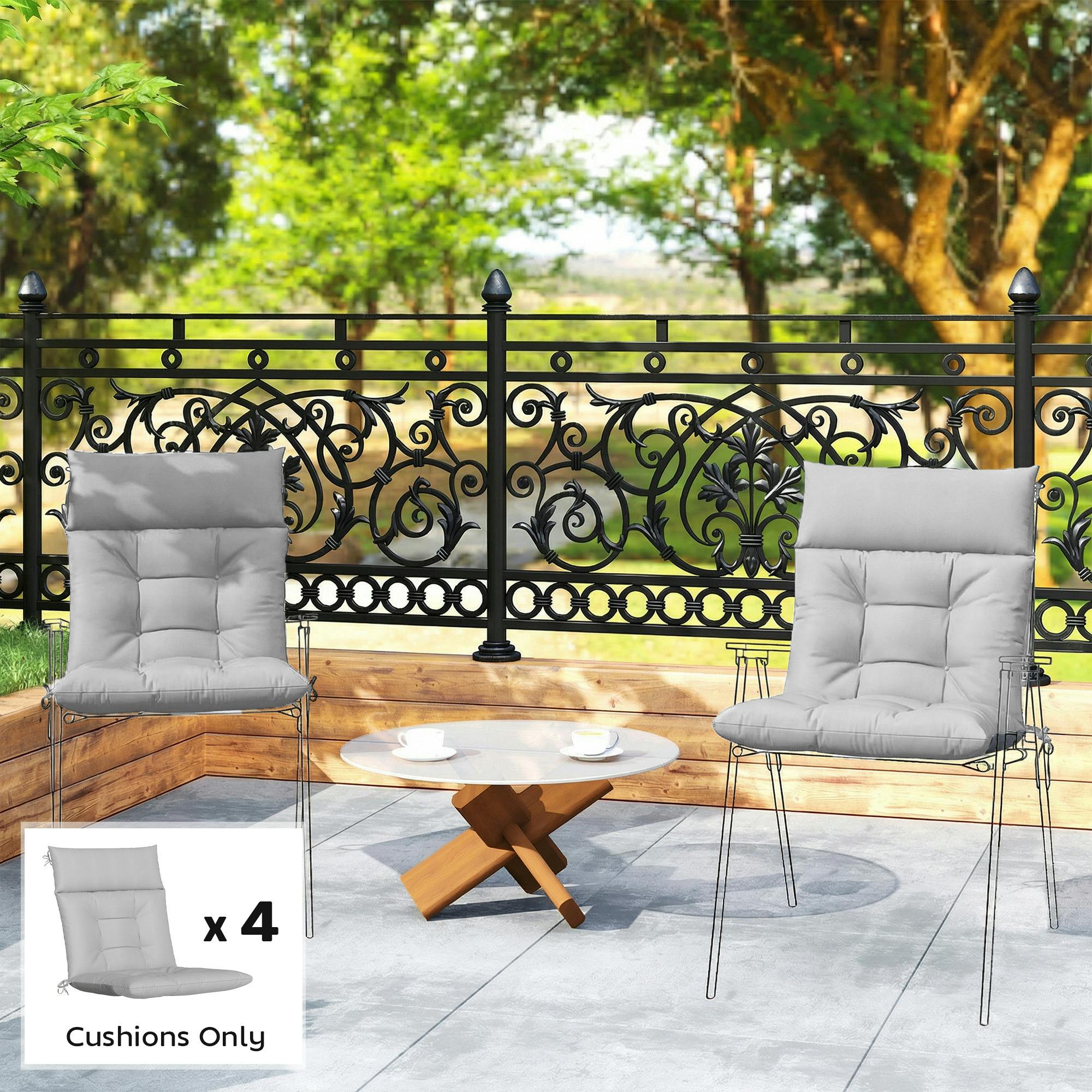 Rackhams Light/Grey Garden Chair Cushions Set Of 4, Waterproof Seat Pads