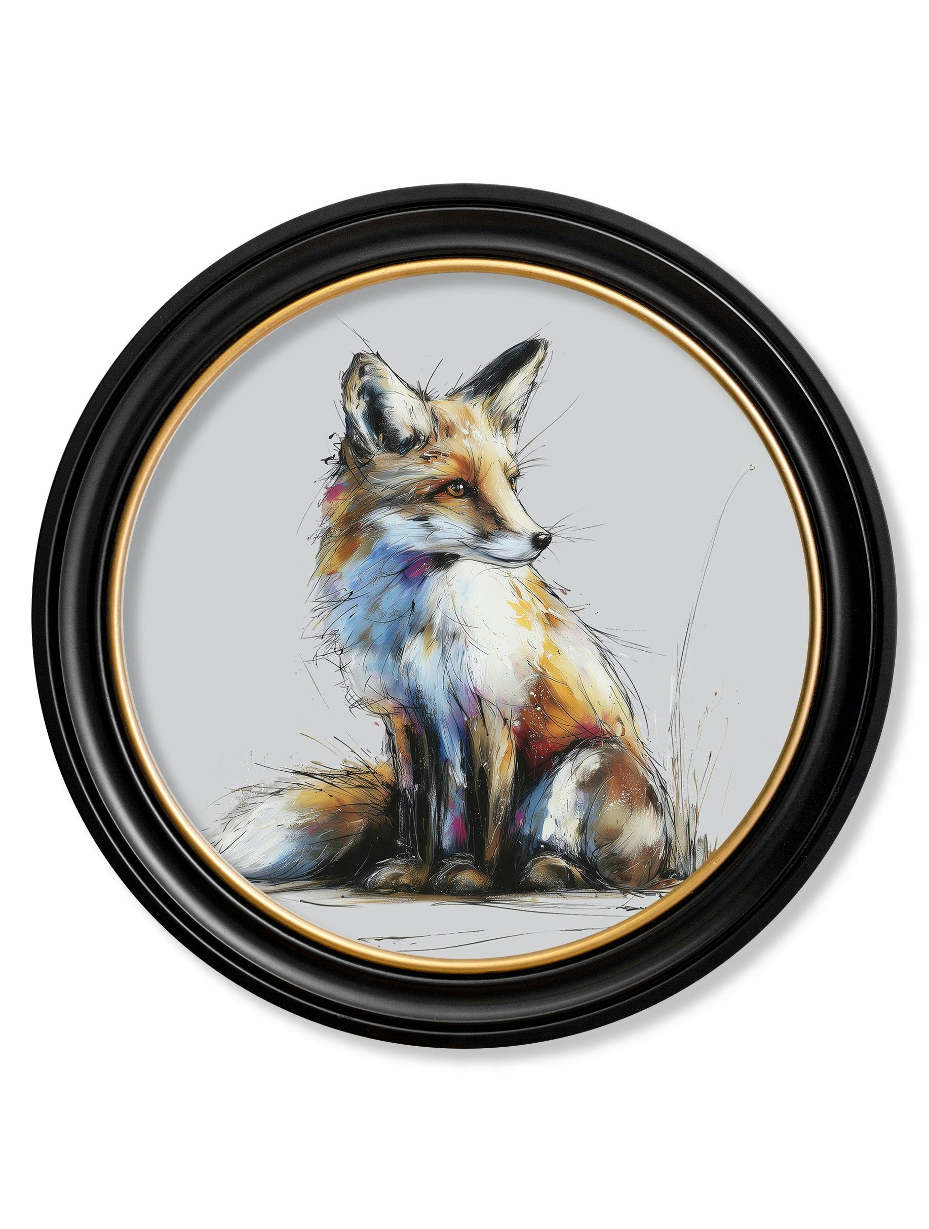 Exceptional Art Grey/Light/Black Little Fox Cosy Sketch - Oxford Round Frame - Little Fox Cosy Sketch - 70 X 70Cm