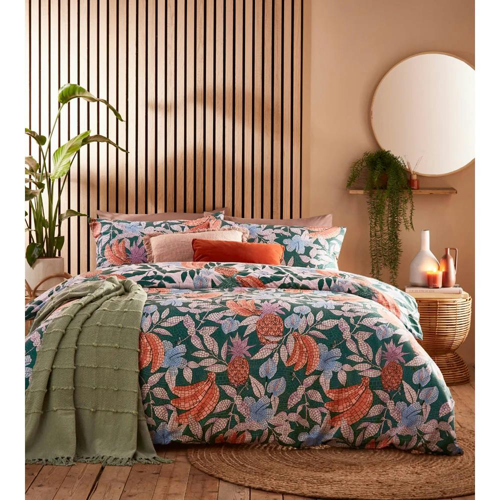 Furn Cypressa Floral Duvet Cover Set - Jade - Double - Jade - 50% Cotton/50% Polyester