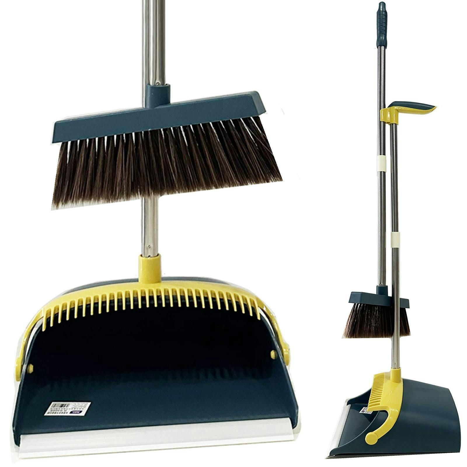 Rackhams Strong Long Handled Dustpan And Brush Set Soft Bristles Broom Lobby Dust Pan