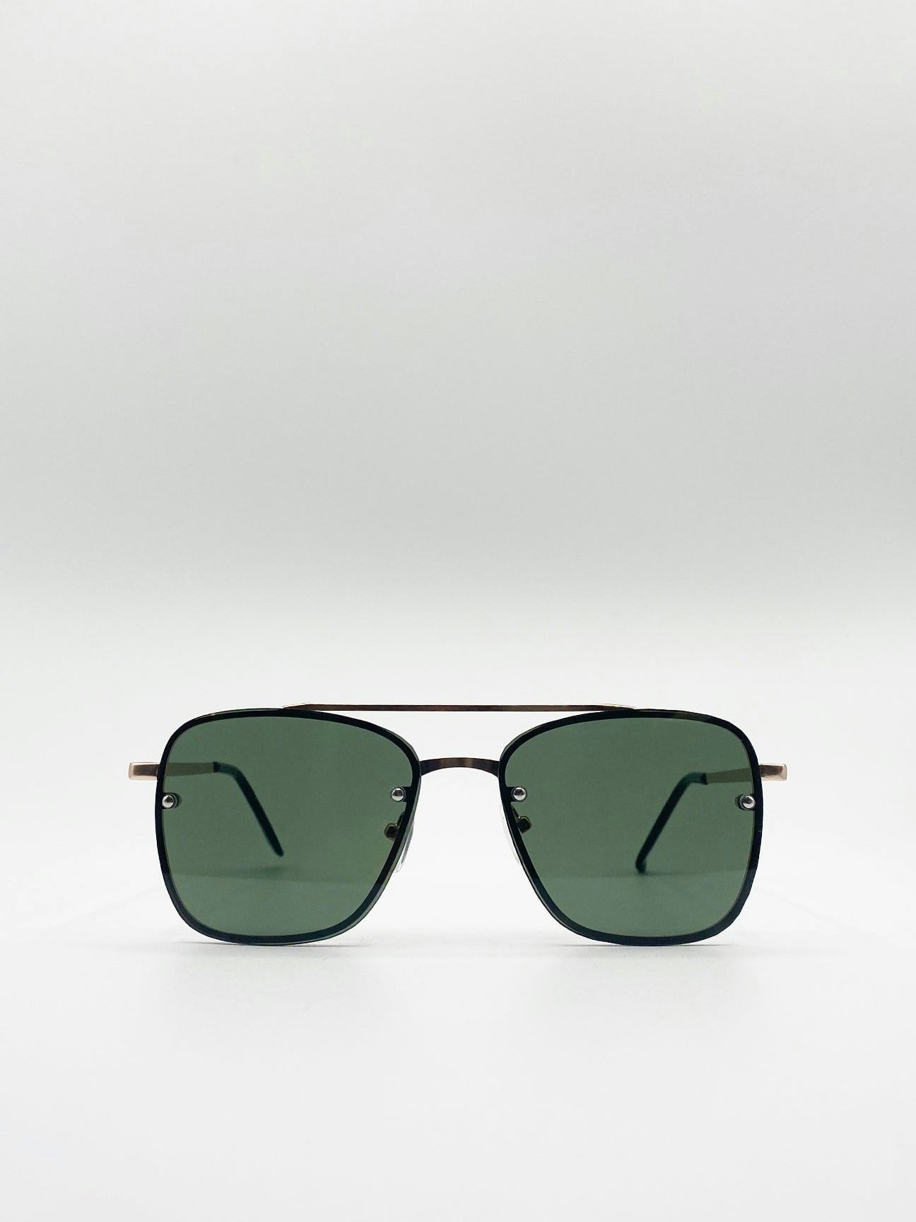 Svnx Gold Metal Frame Square Aviator Style Sunglasses - One Size