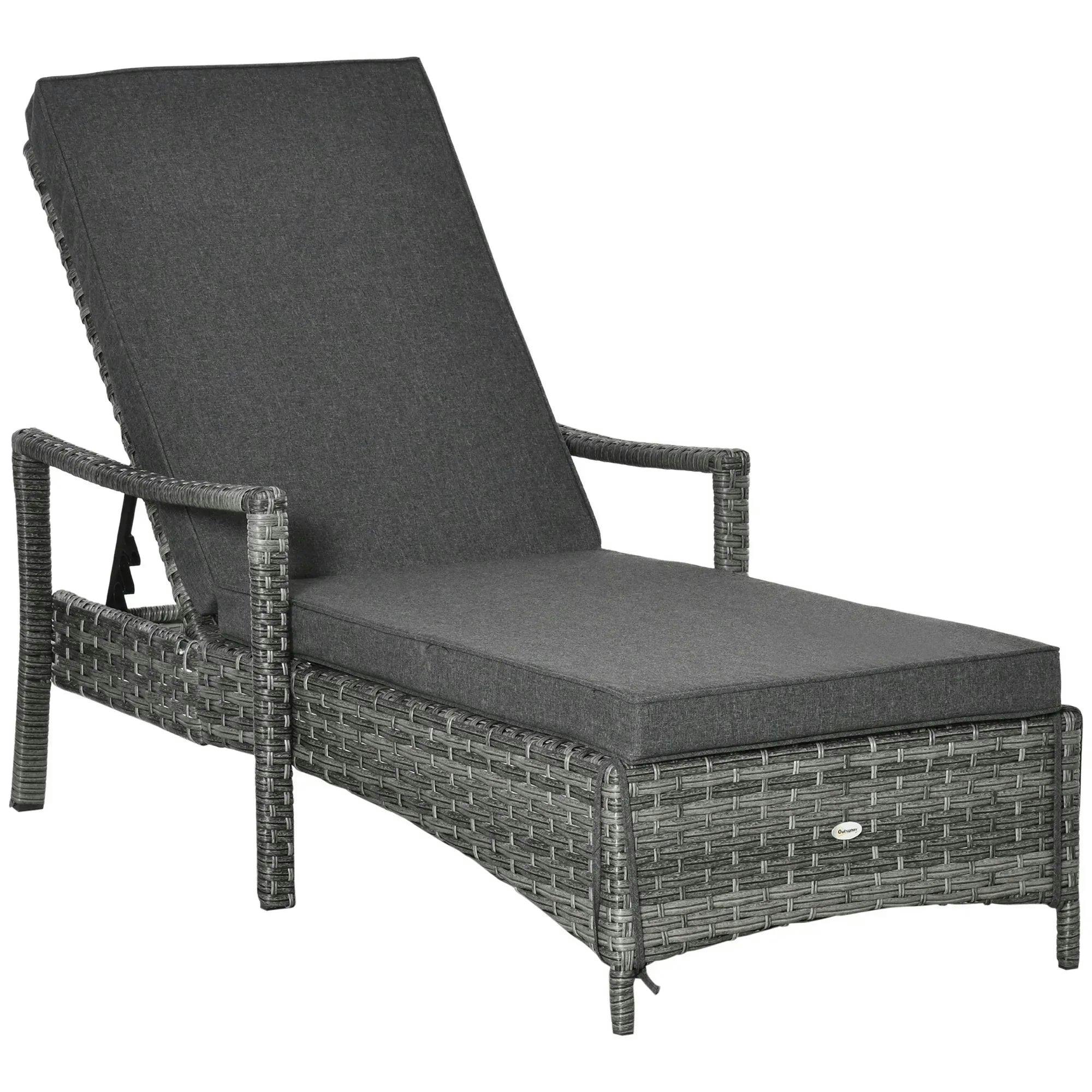 B&Q - Patio Dual Rattan Wicker Sun Lounger W/ 5-Level Adjustable Headrest - Image 4