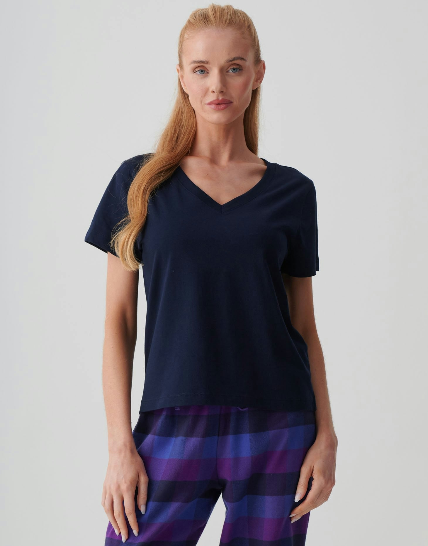 British Boxers Women's Organic Cotton V-Neck T-Shirt - French Navy - Large