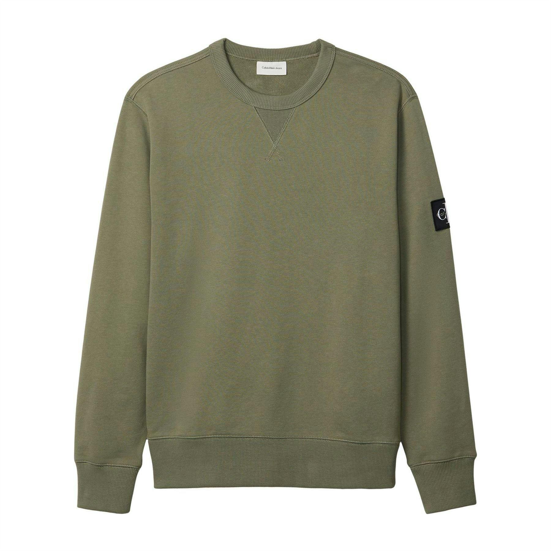 Calvin Klein Men's Green Badge Crew Neck Sweatshirt - Deep Lichen - Xxl - Deep Lichen - 100% Cotton
