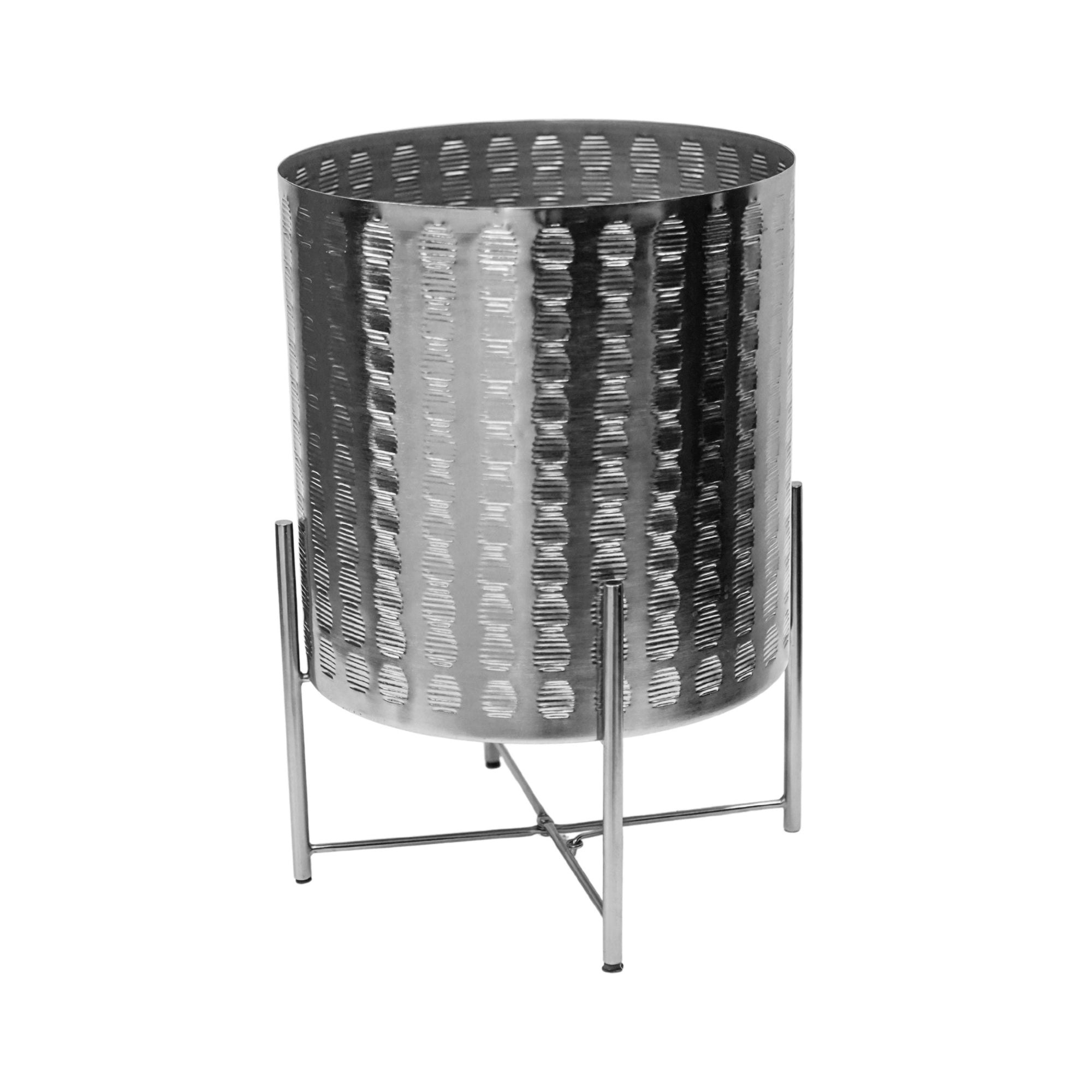 Rackhams Silver Zendaya Embossed Metal Planter With Stand