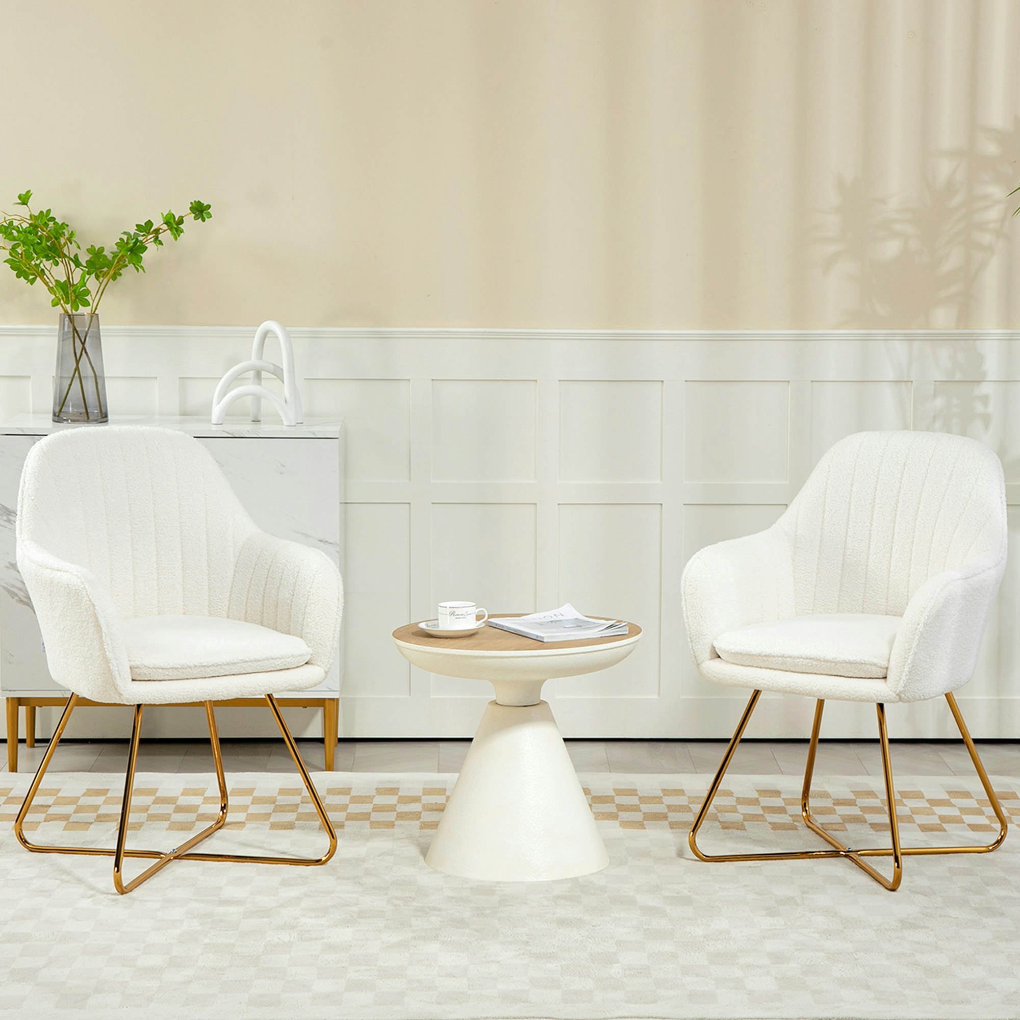 Homcom Cream Accent Chair Set Of 2, Cashmere Armchair With Steel Legs - Polyester, Steel
