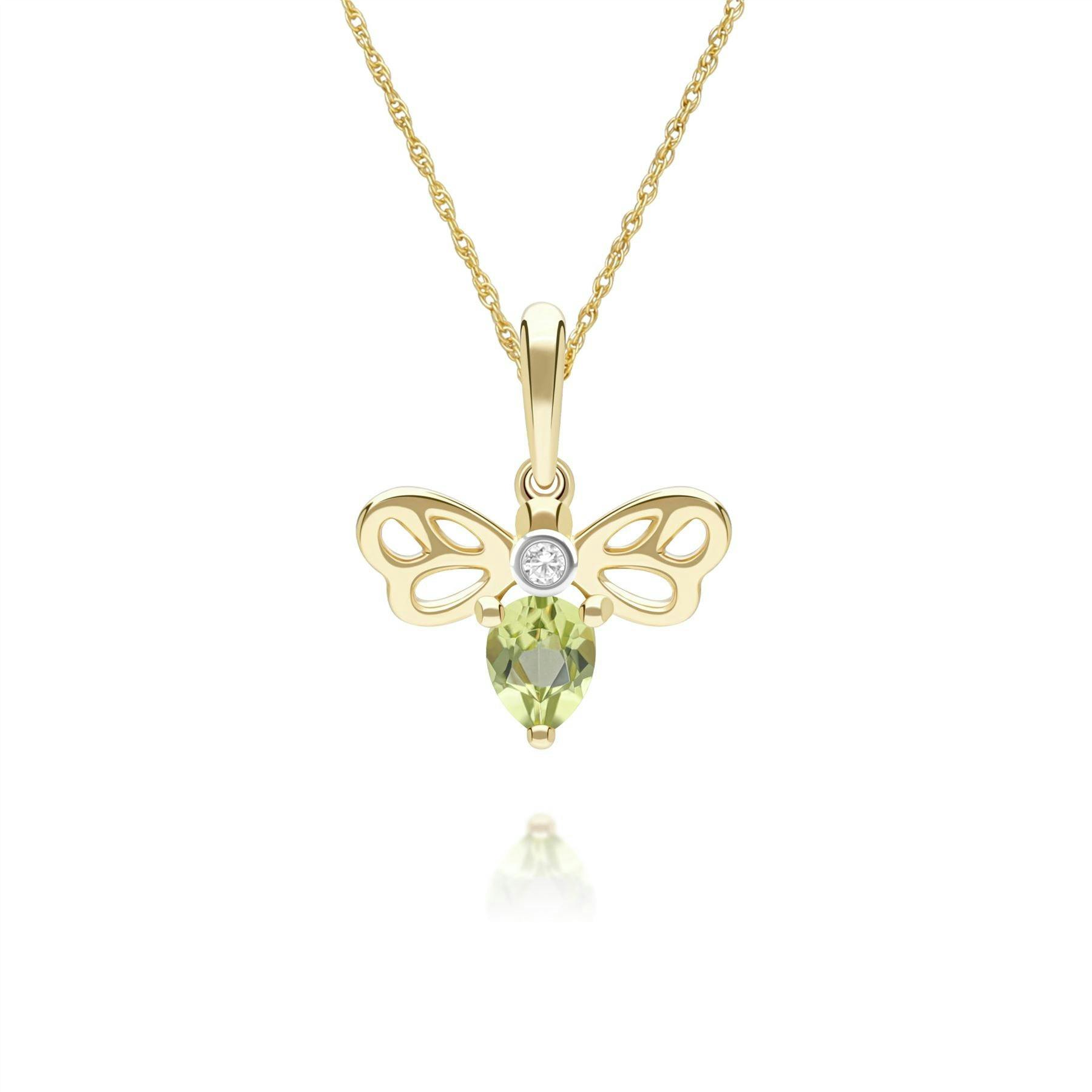 Gemondo Yellow/Gold Honeycomb Art Nouveau Pear Shape Peridot And Diamond Bee Pendant Necklace In 9Ct