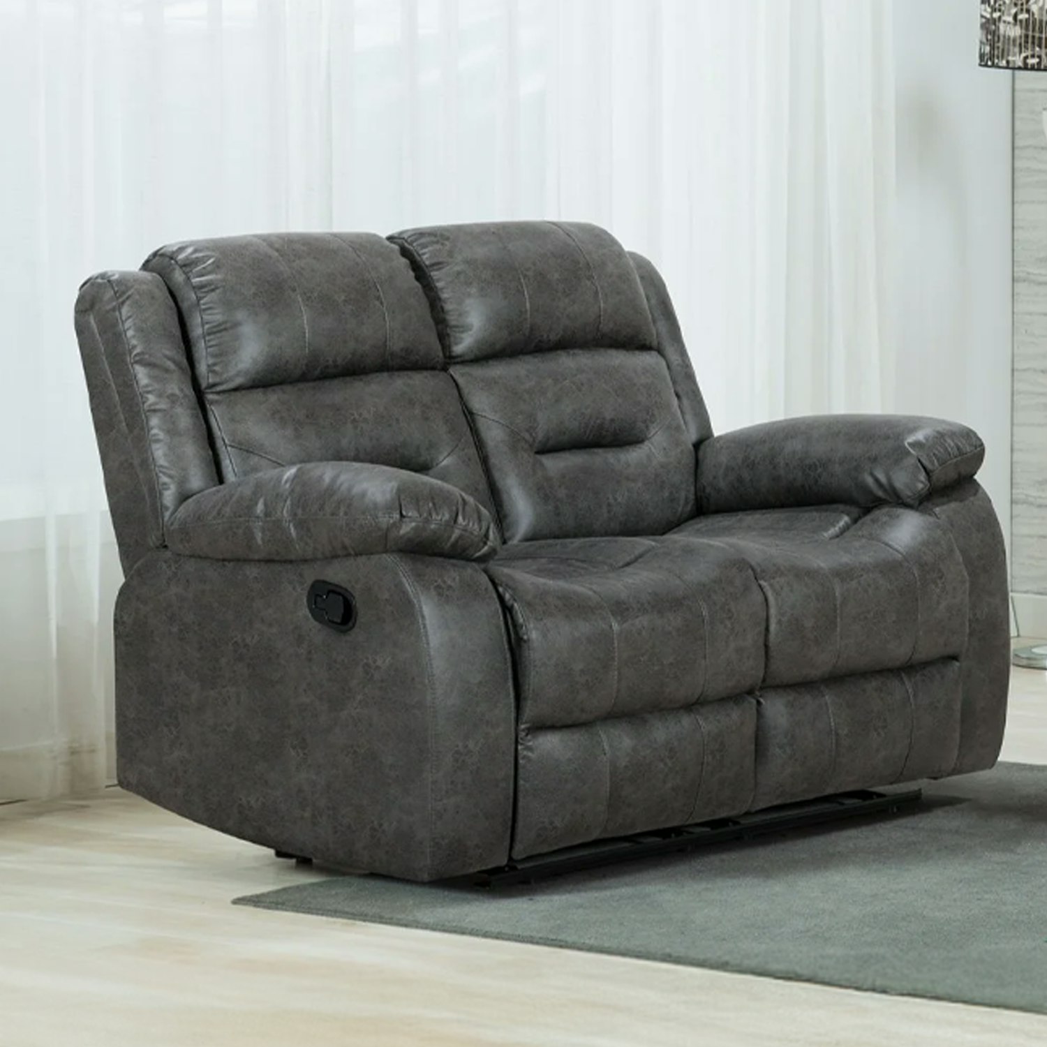 Furnishings For Less Grey Monty Fabric Manual Reclining 2 Seater Sofa
