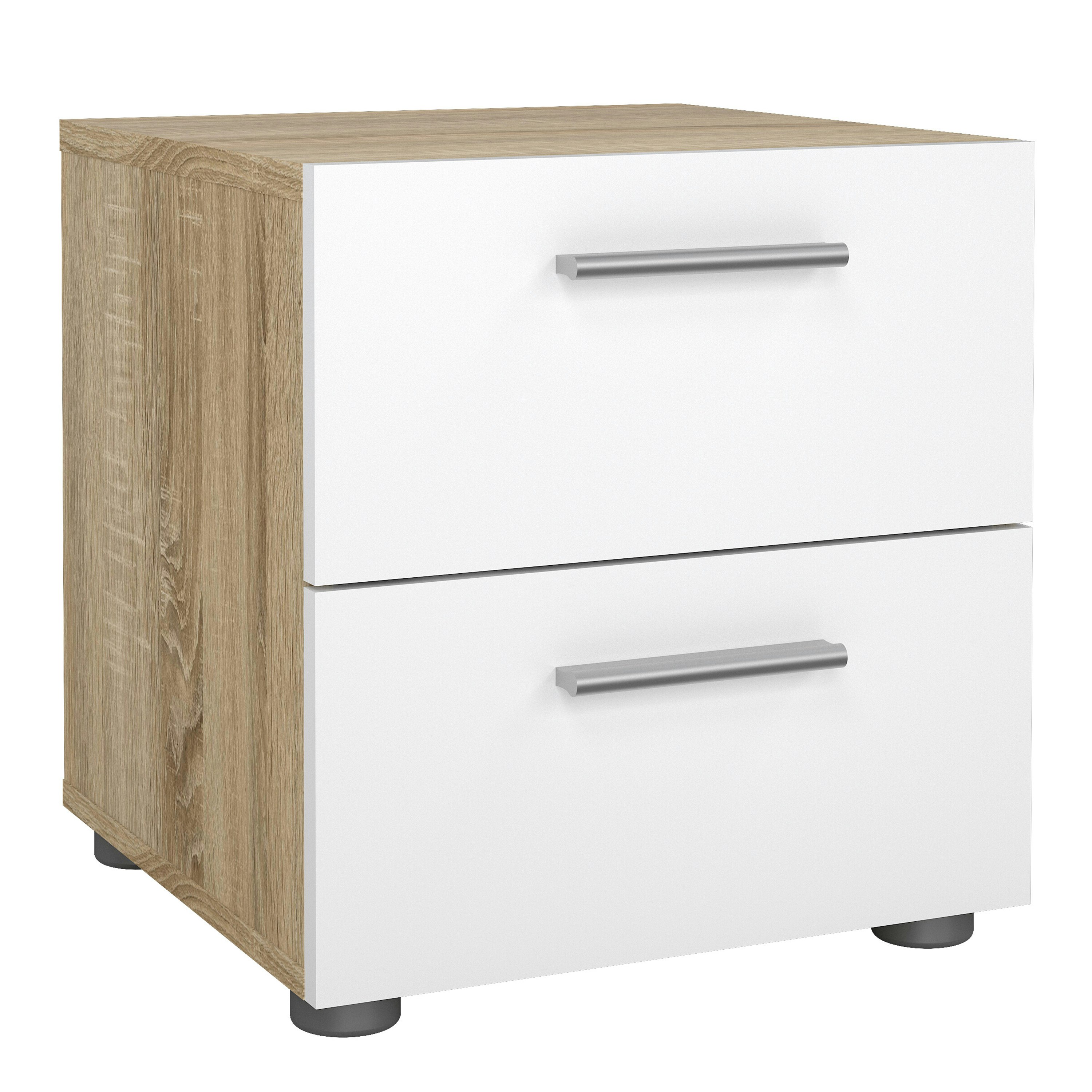 Furniture To Go White Pepe Bedside 2 Drawers In Oak With High Gloss - Manufactured Wood - 1