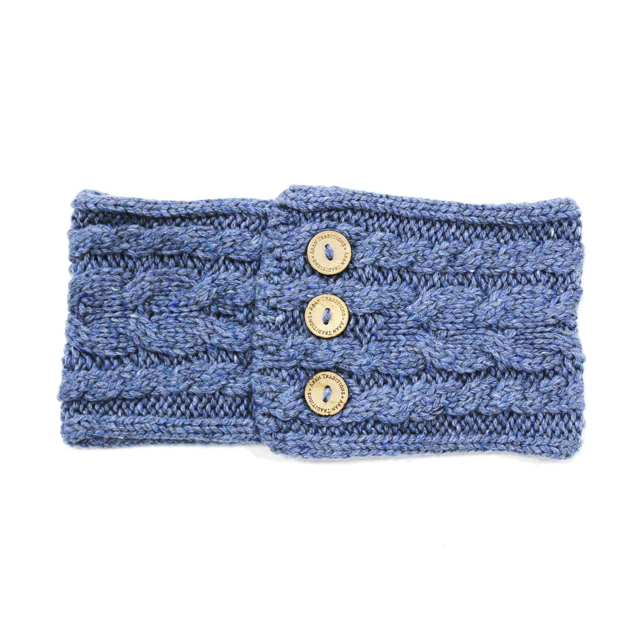 Aran Traditions Blue Aran Donegal Cable Button Headband - Denim