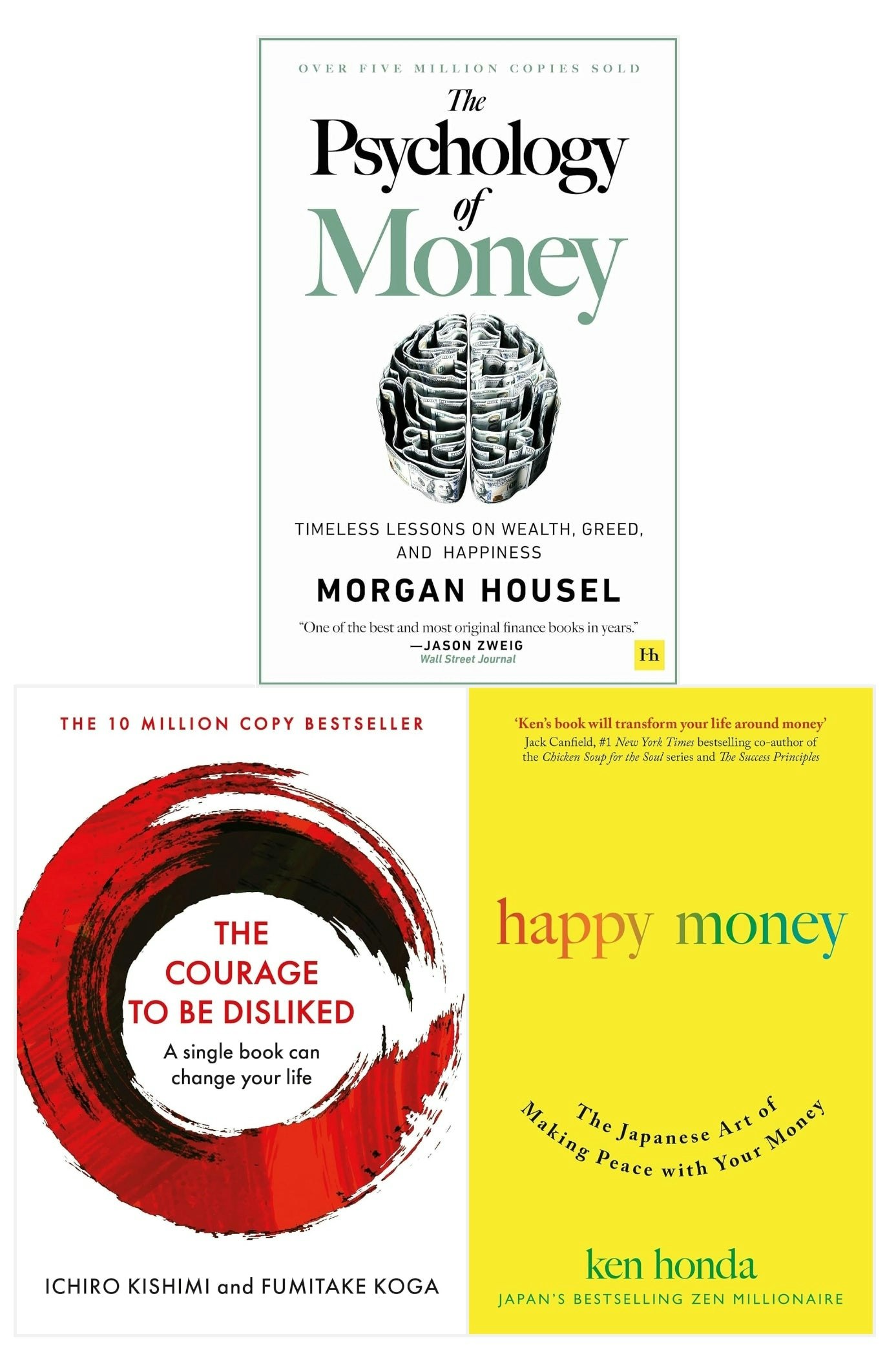 Various Publishers Happy Money, The Courage To Be Disliked And Psychology Of Money 3 Books Collection Set