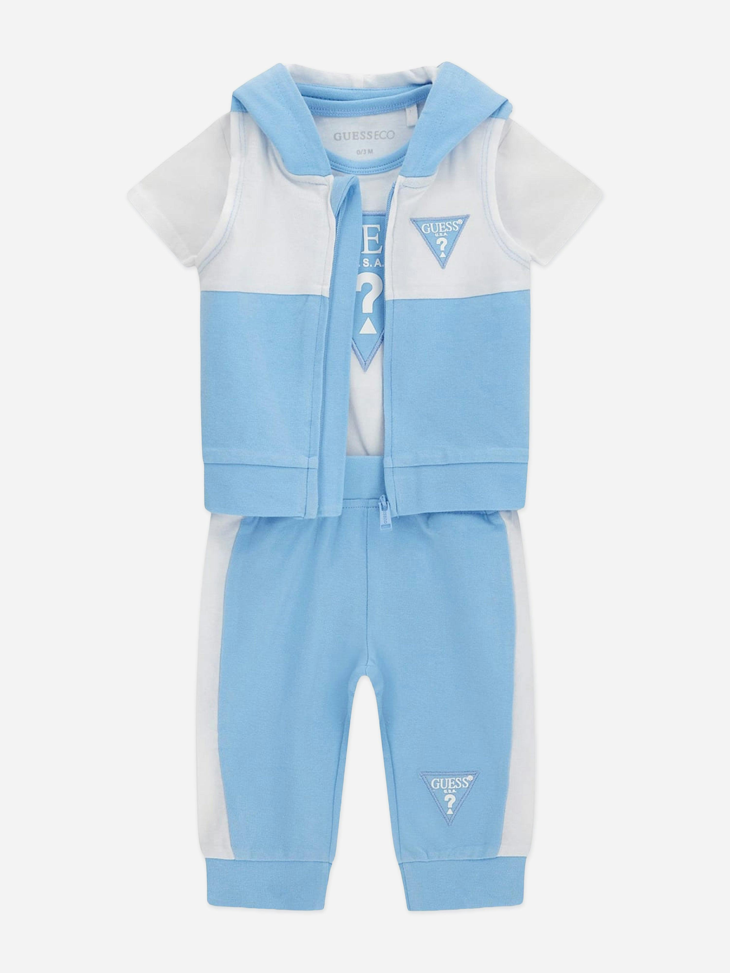Guess Men's Blue Baby Boys 3 Piece Bodysuit Set In - 0 - 3 Mths
