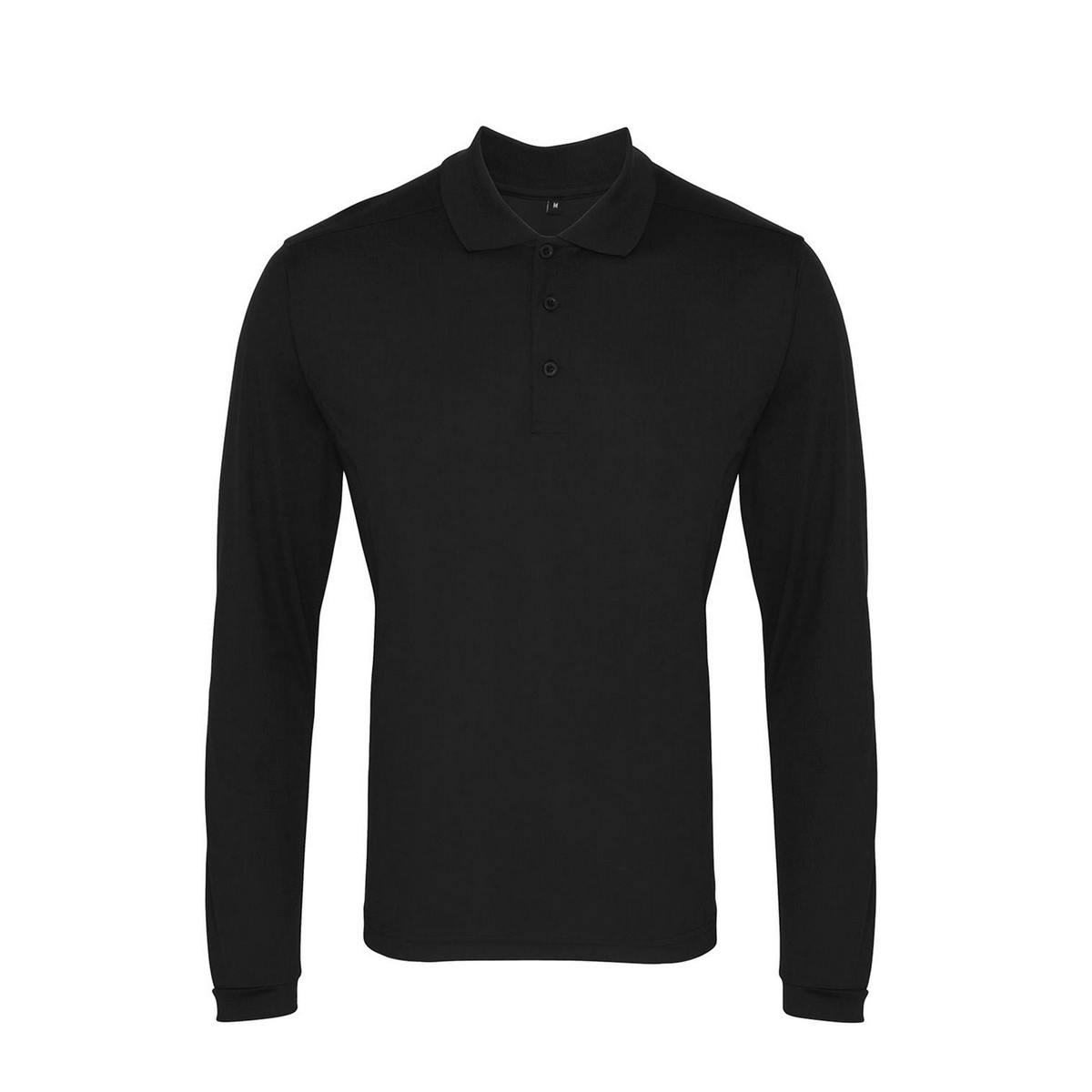 Premier Mens Coolchecker Pique Long-Sleeved Polo Shirt (Black) - Size Large - Image 3