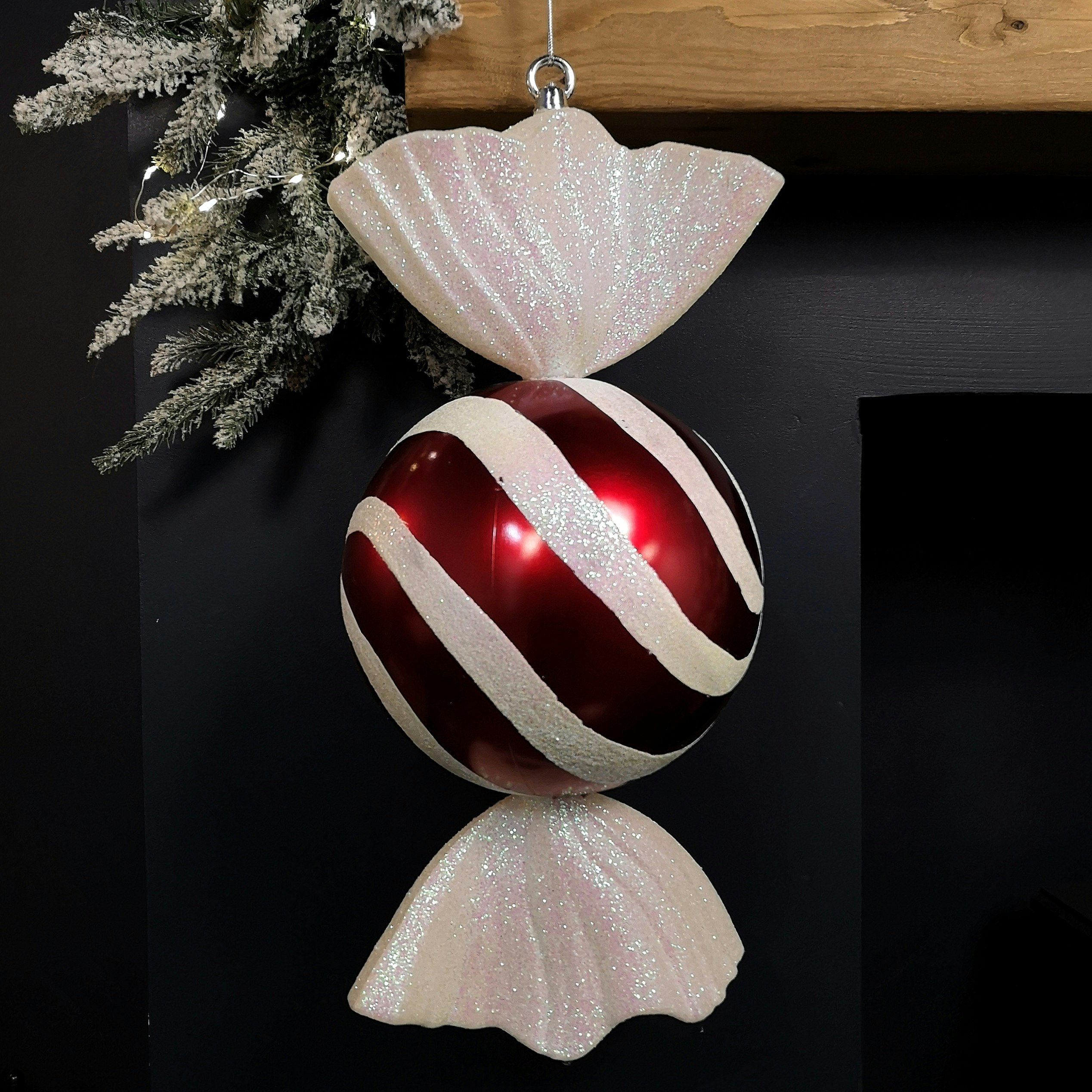 Rackhams Red/White 50Cm And Stripe Hanging Christmas Candy Bauble Decoration