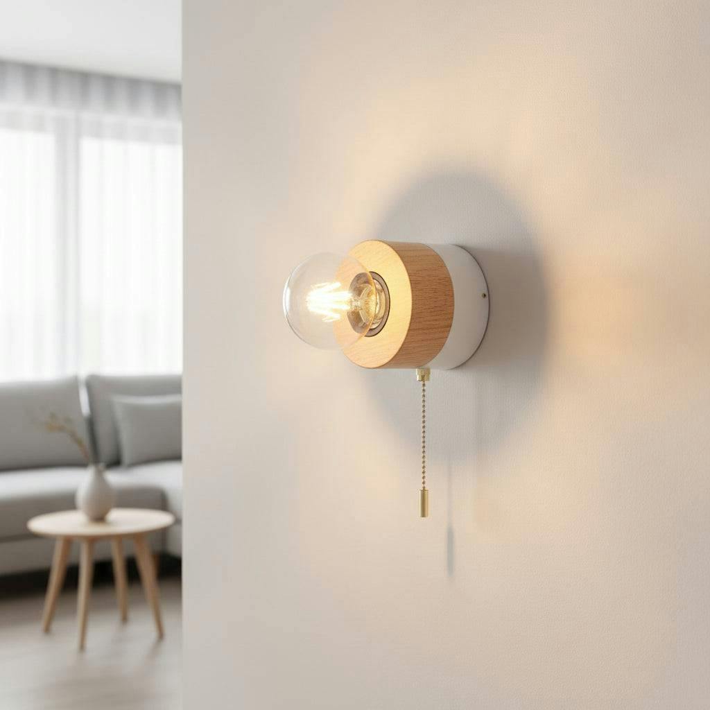 Rackhams White/Light 4 Watt Wooden Interior Led Wall With Pull Cord
