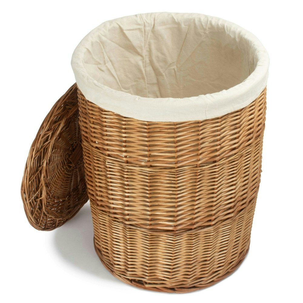 Rackhams Light/White Small Steamed Wicker Corner Laundry Baskets With Lining