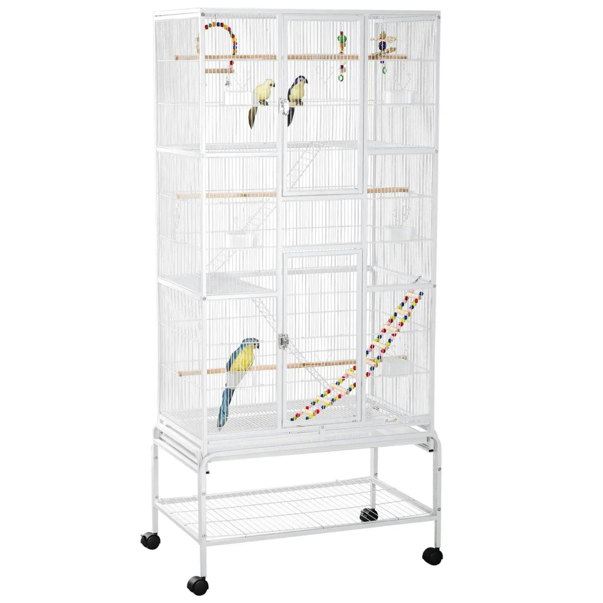 PAWHUT Budgie Cage with Rolling Stand Toy for Canary Finch Cockatiel Parakeet in White - Image 7
