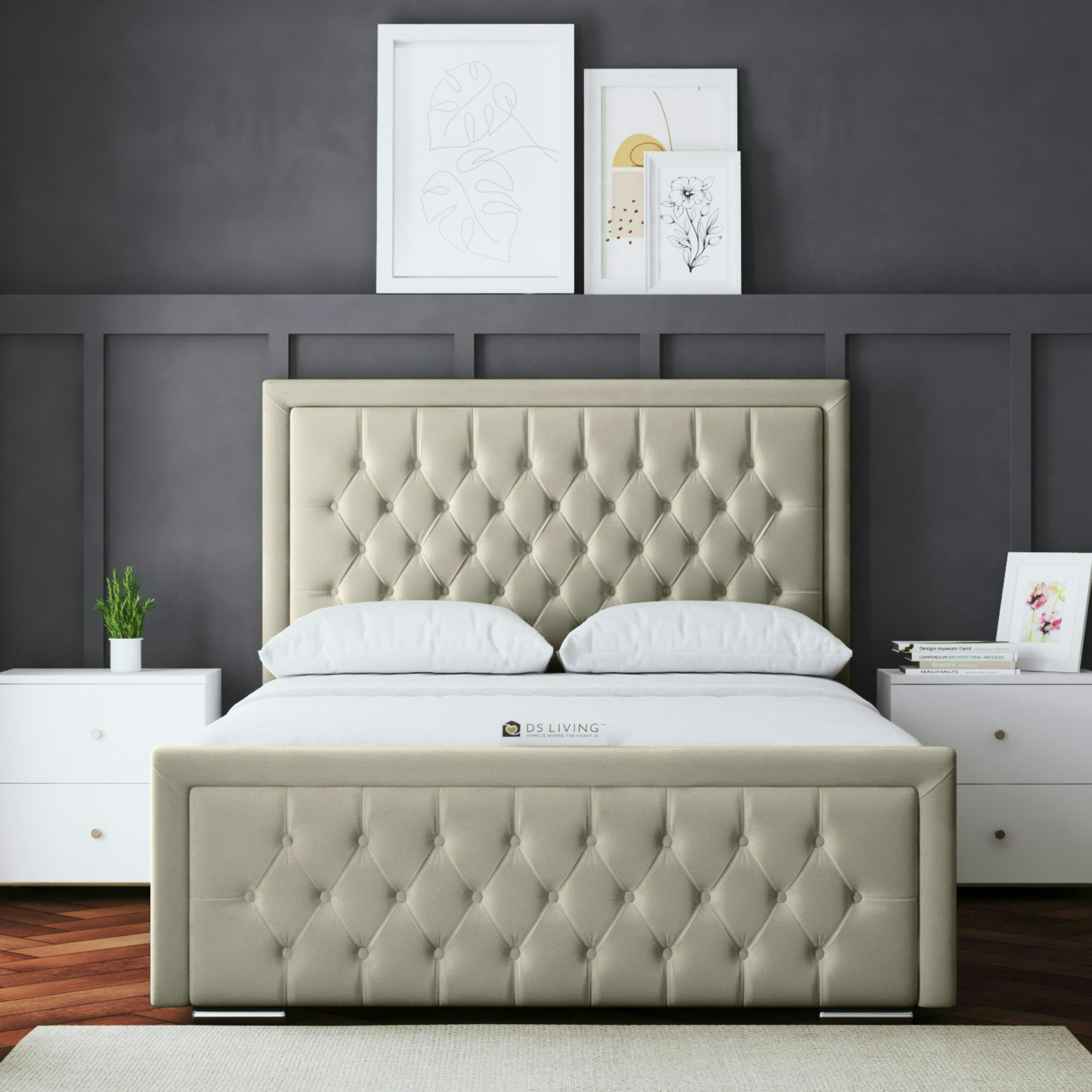 Ds Living Beige Allegra Ottoman Bed With Upholstered Headboard - Double / 4Ft6