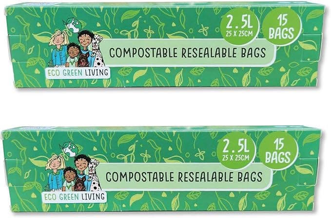 Eco Green Living Green Eco Living Compostable Resealable Zip Lock Bags Large | 2.5 Litre (60 Bags)