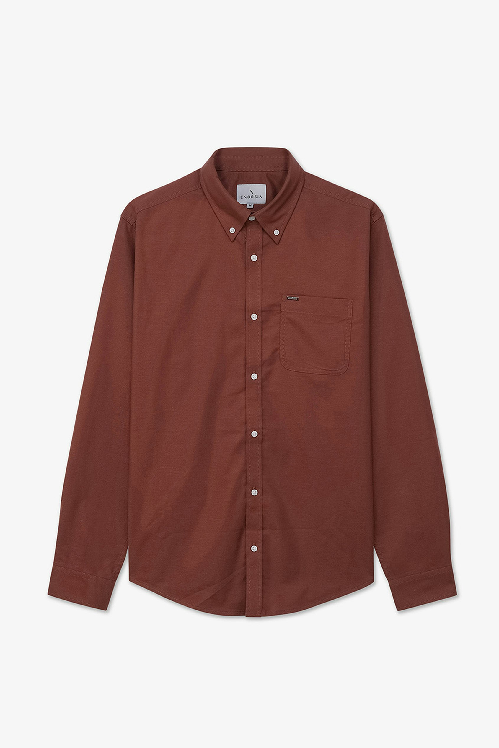 Enorsia Men's Dark/Brown Button Down Collar Long Sleeve Shirt - Xxl - 98% Bci Cotton 2% Spandex