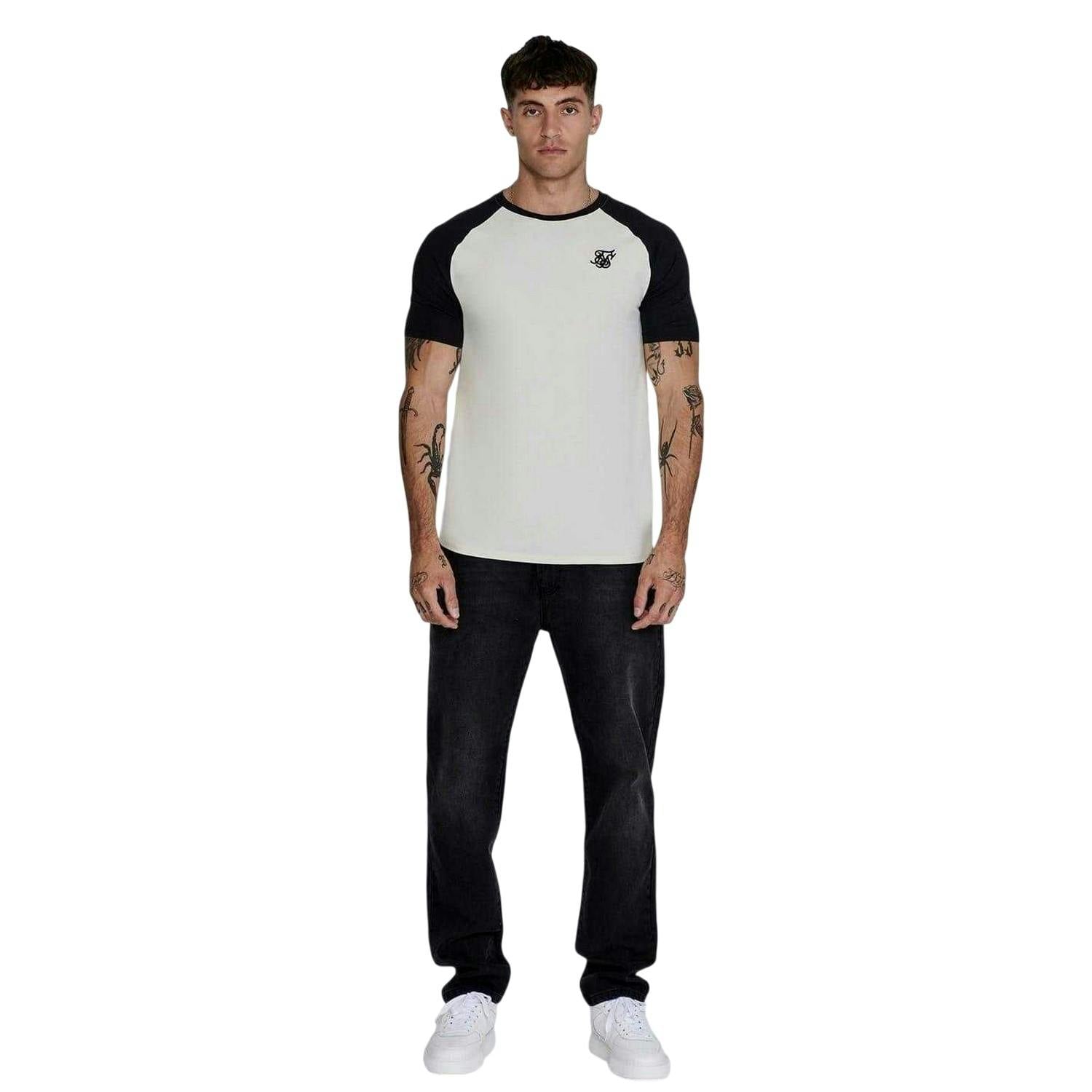 Siksilk Men's Black Logo Crew Neck Raglan T-Shirt - Ecru/ - Xxl - Ecru/ - 95% Cotton/5% Elastane