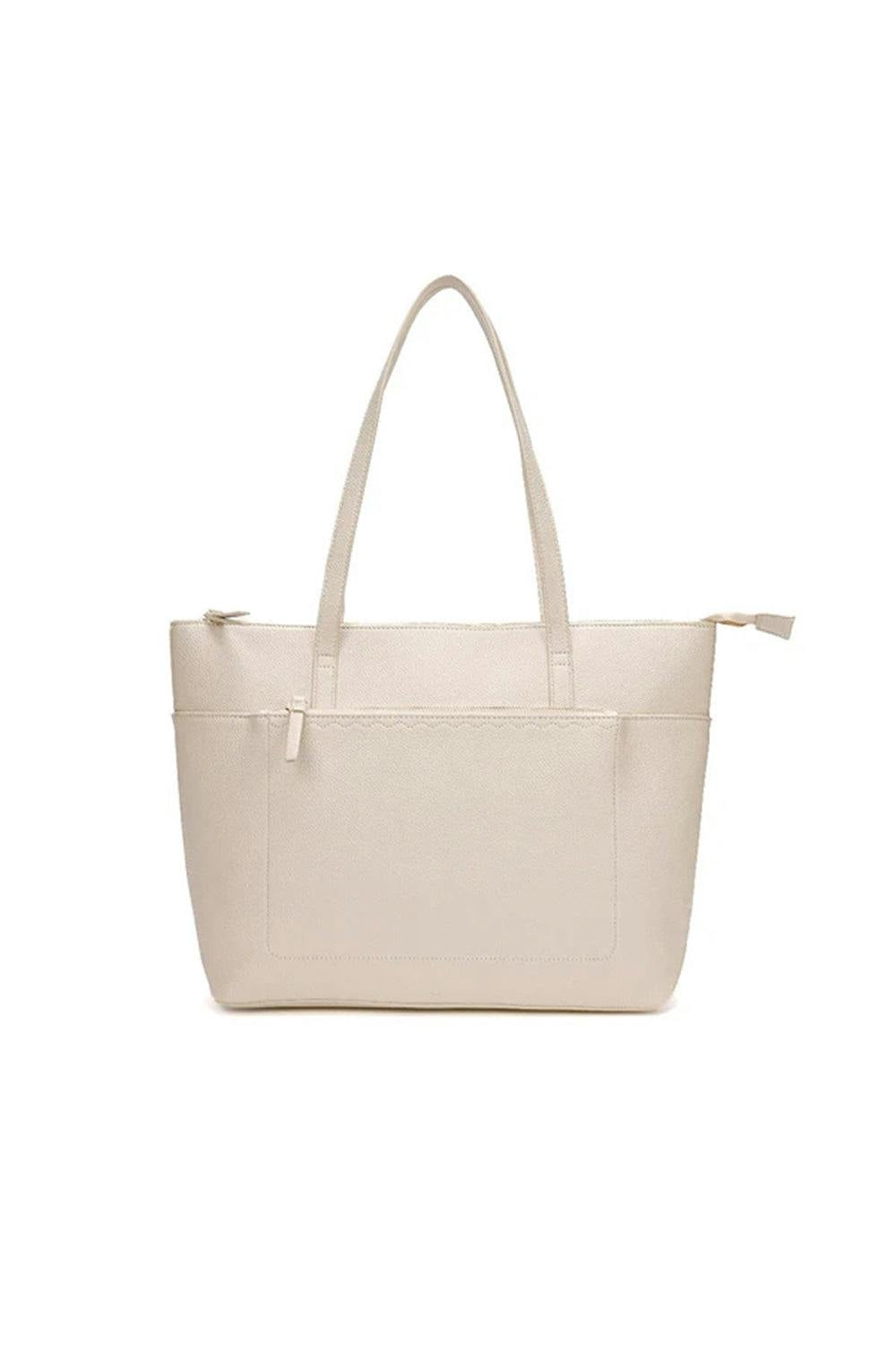 Pluspup Cream Large Tote Shoulder Bag With Zipper Closure And Inner Pockets