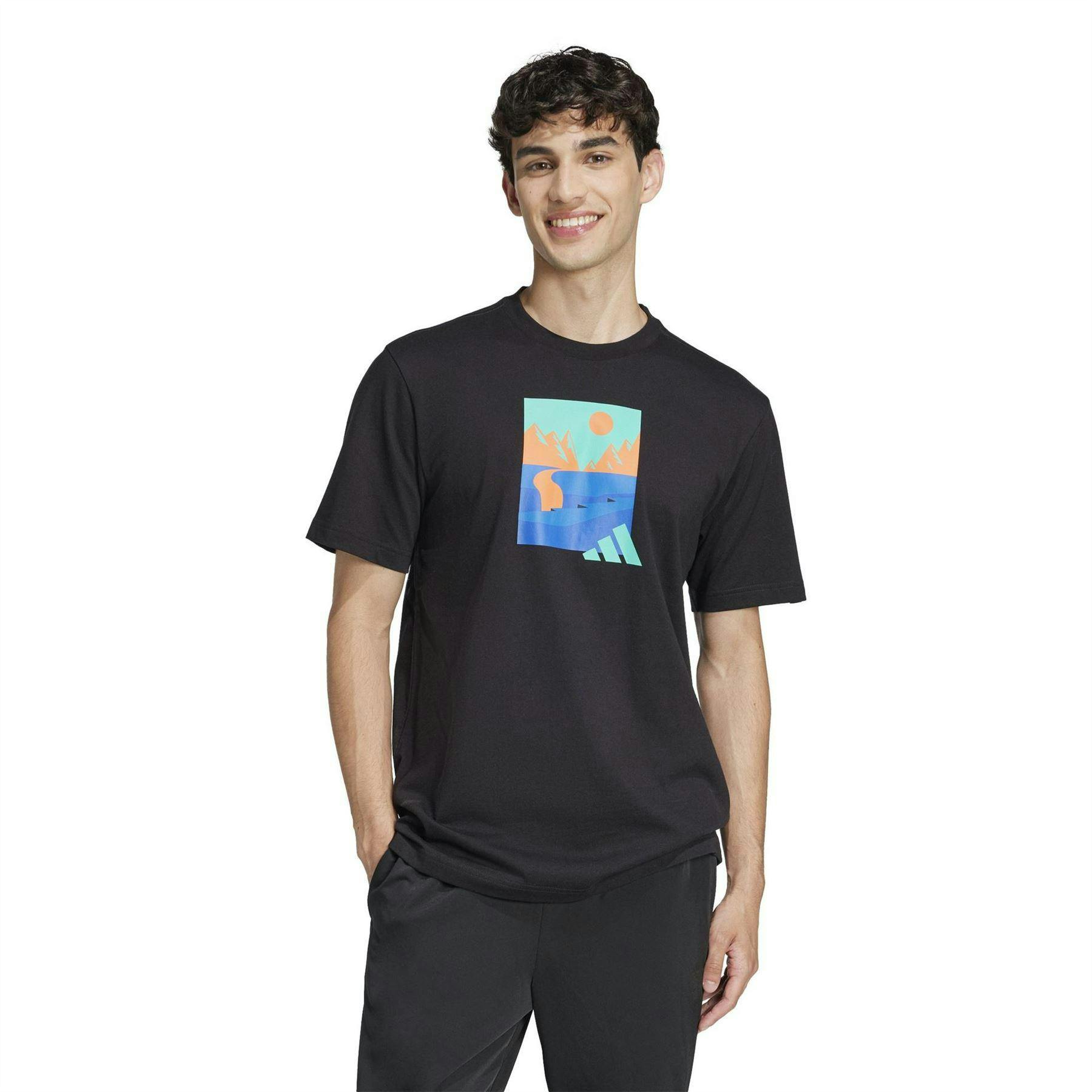 Adidas Men's Black Graphic Logo T-Shirt - Xl - 100% Cotton