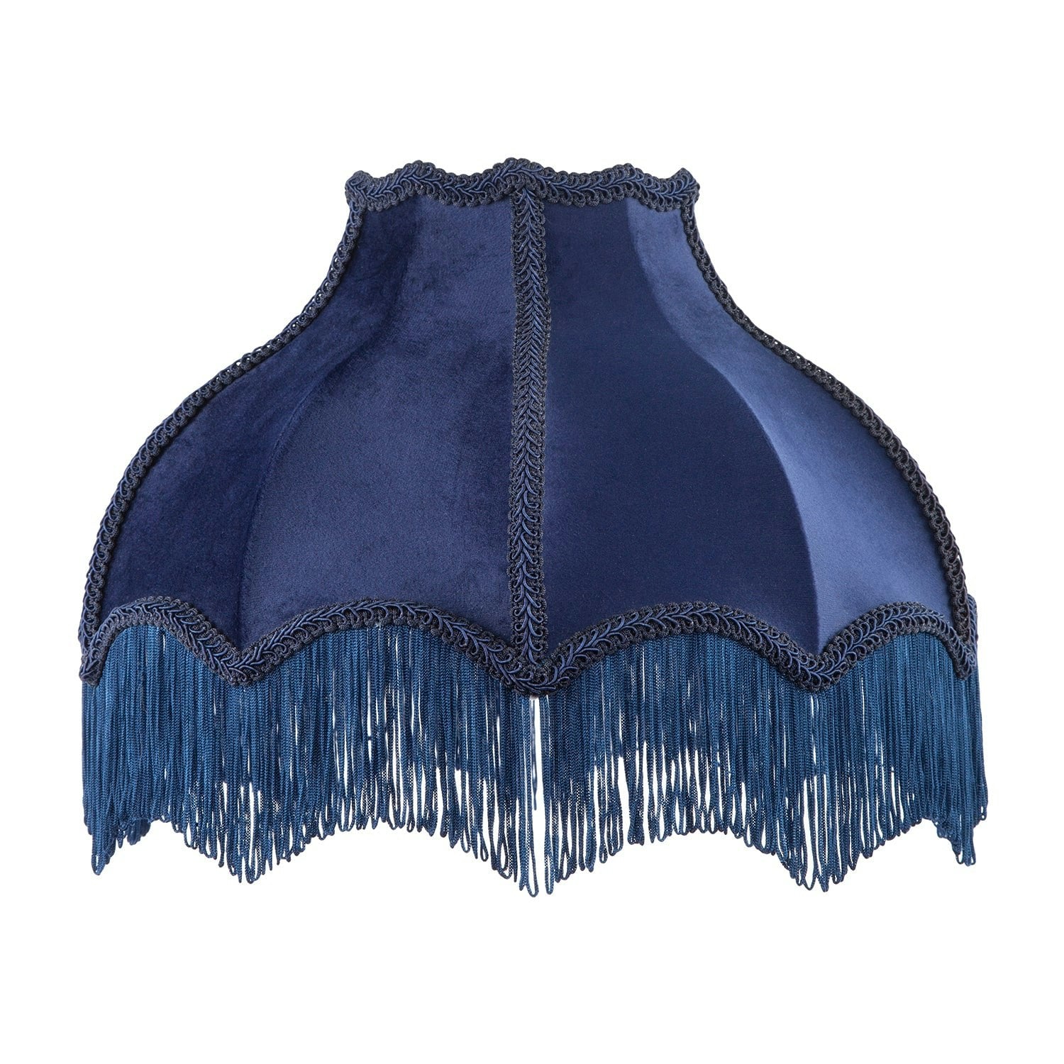 Happy Homewares Blue Classic Victorian Lamp Shade In Midnight Velvet With Navy Trims