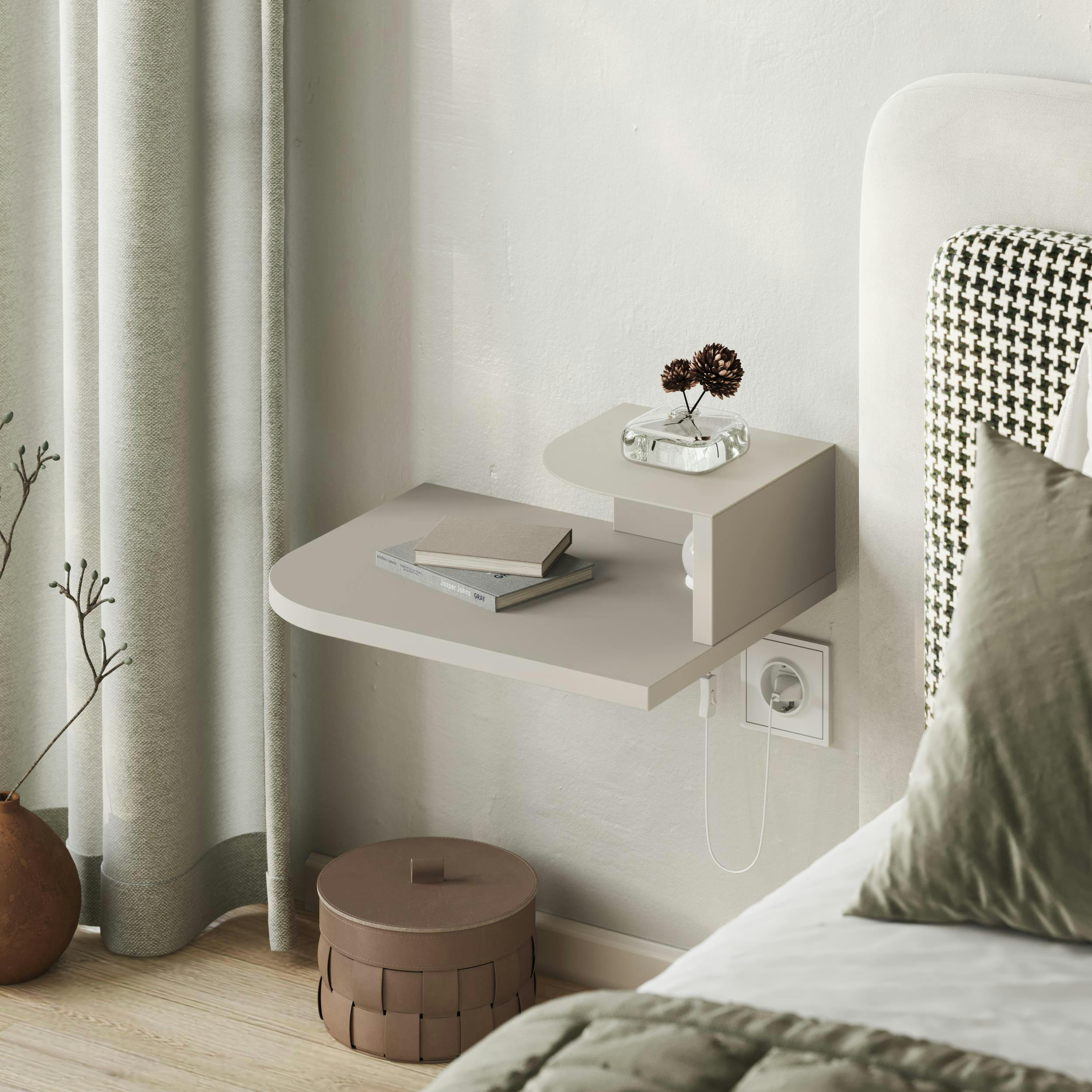 Rackhams Light/Yellow/White Floating Bedside Table Modern Corner Design Nightstand 30Cm Wall-Mounted W/ Led Lamp In 3-Tones For Bedroom - Sandstone