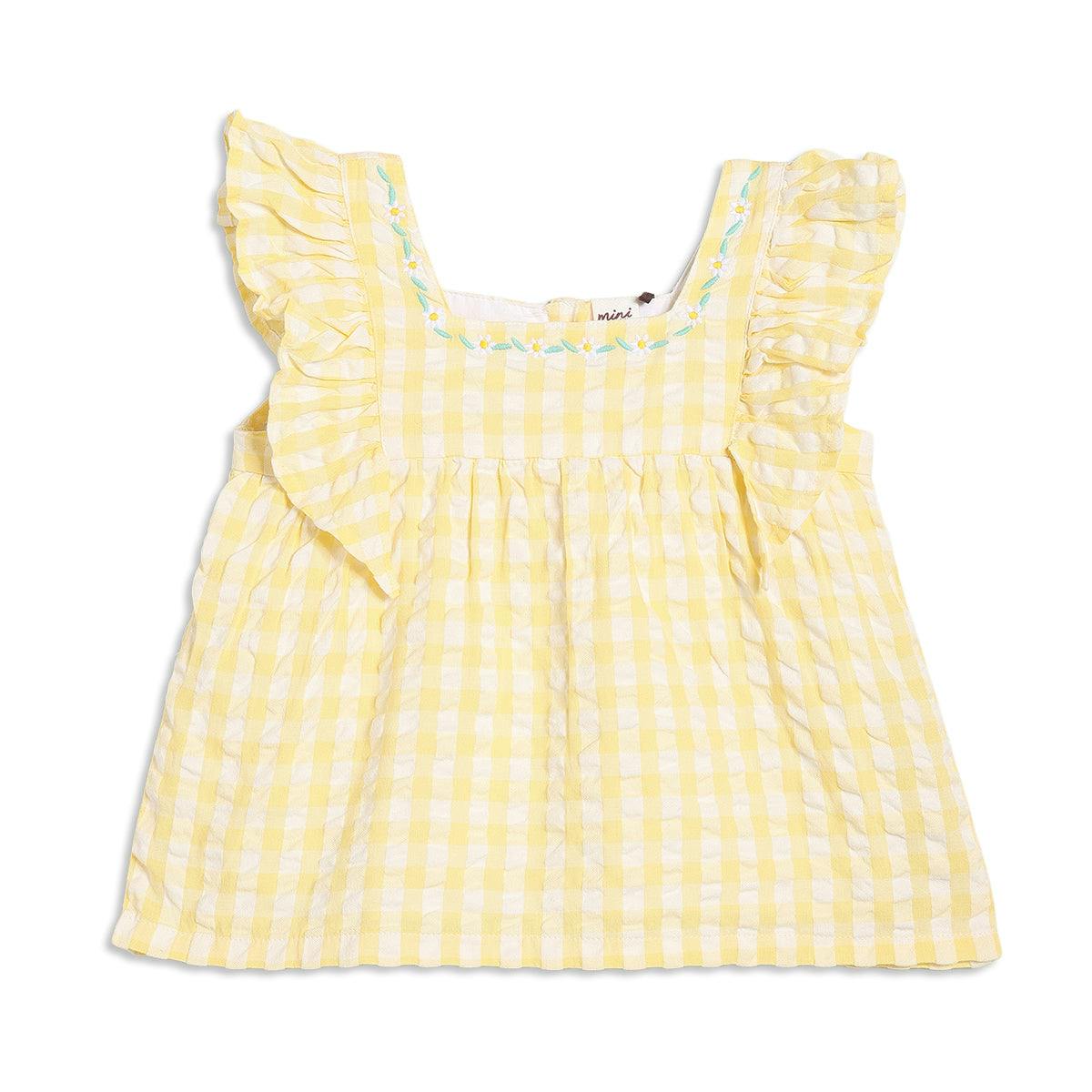 Mini Cuddles Women's Yellow Baby Girls Checked Woven Top, - 6-9 Months