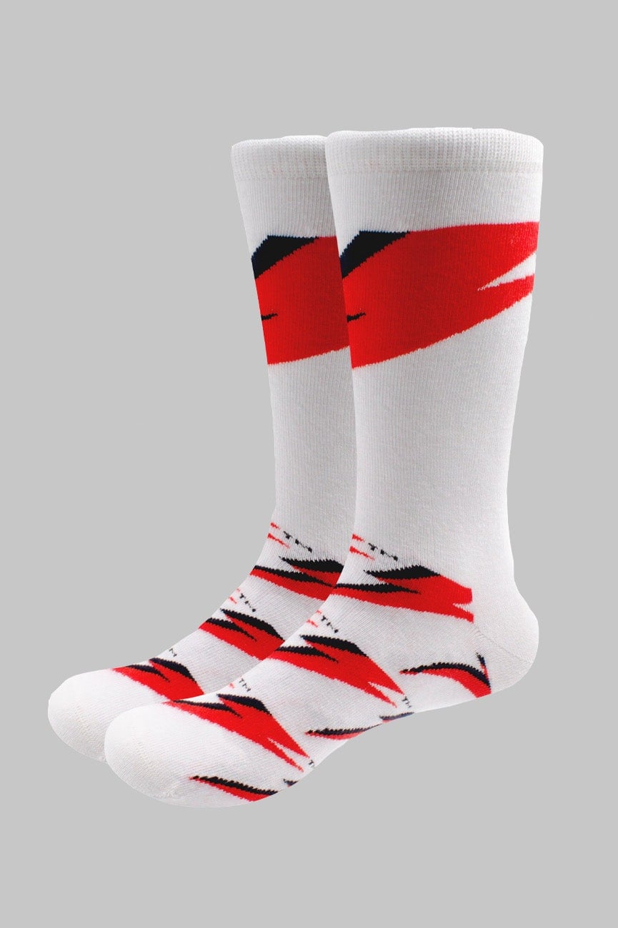 Paradiso Clothing Men's White David Bowie Flash Logo Socks
